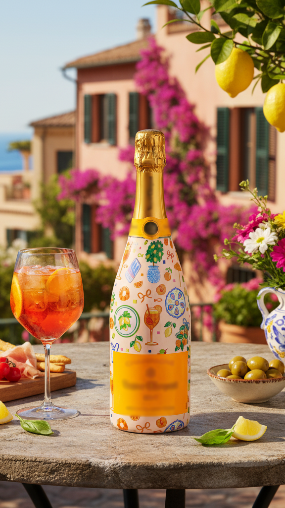 Beau Bottles Citrus Spritz champagne bottle wrap — front view — BLVD Boutik