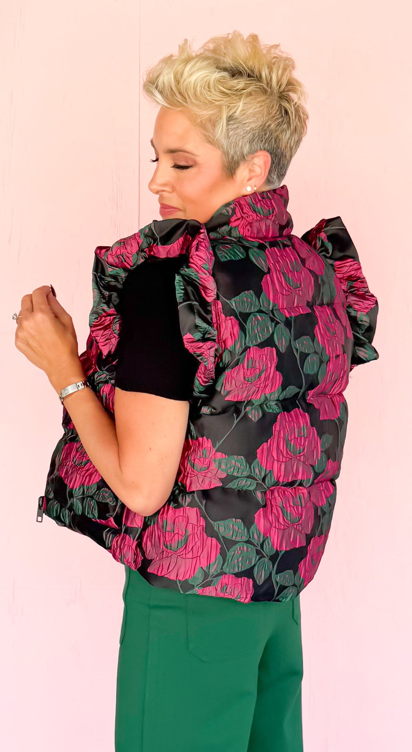 Rose Puffer Vest/Black