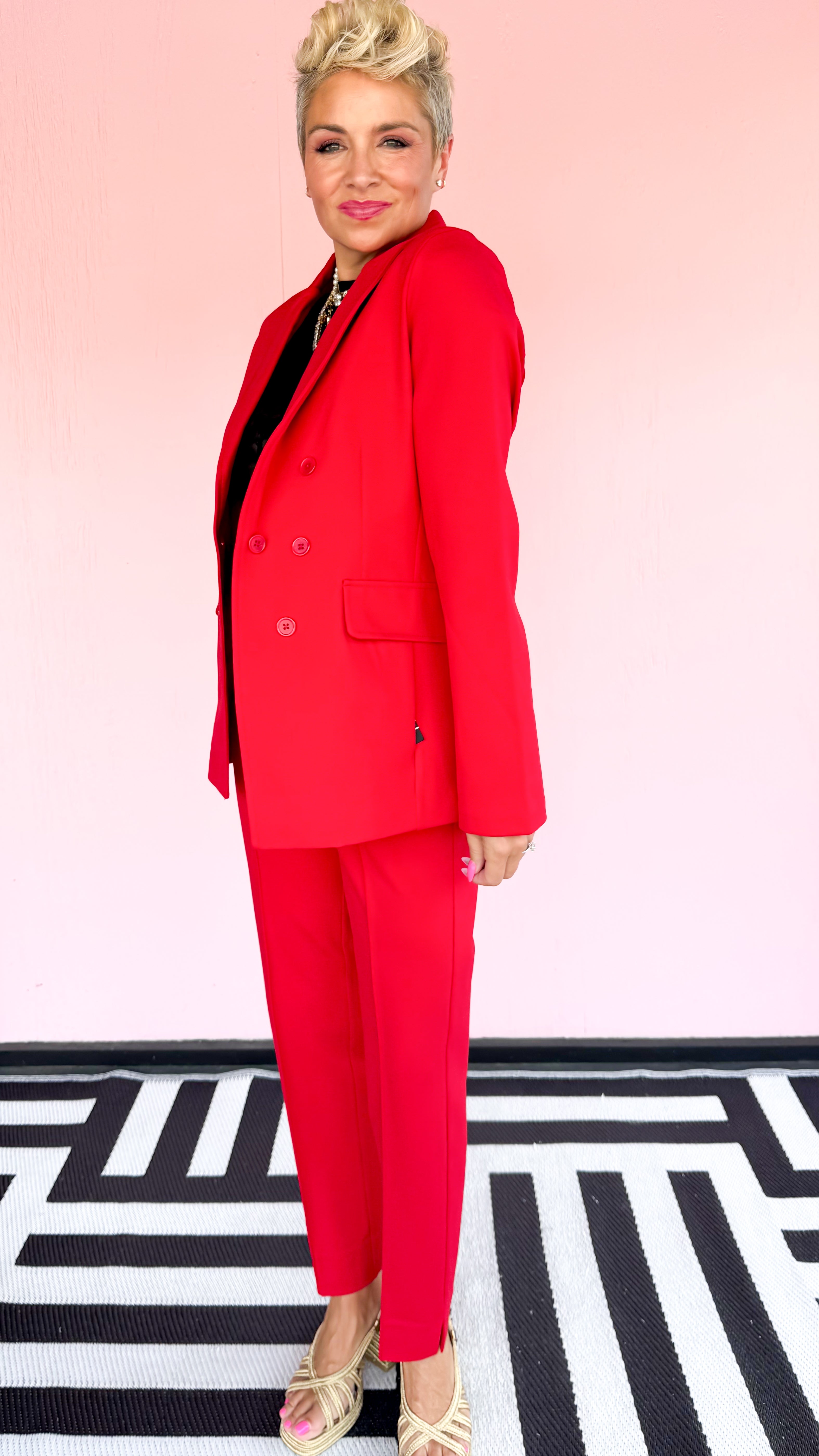 Faux Double Breasted Jacket/Red