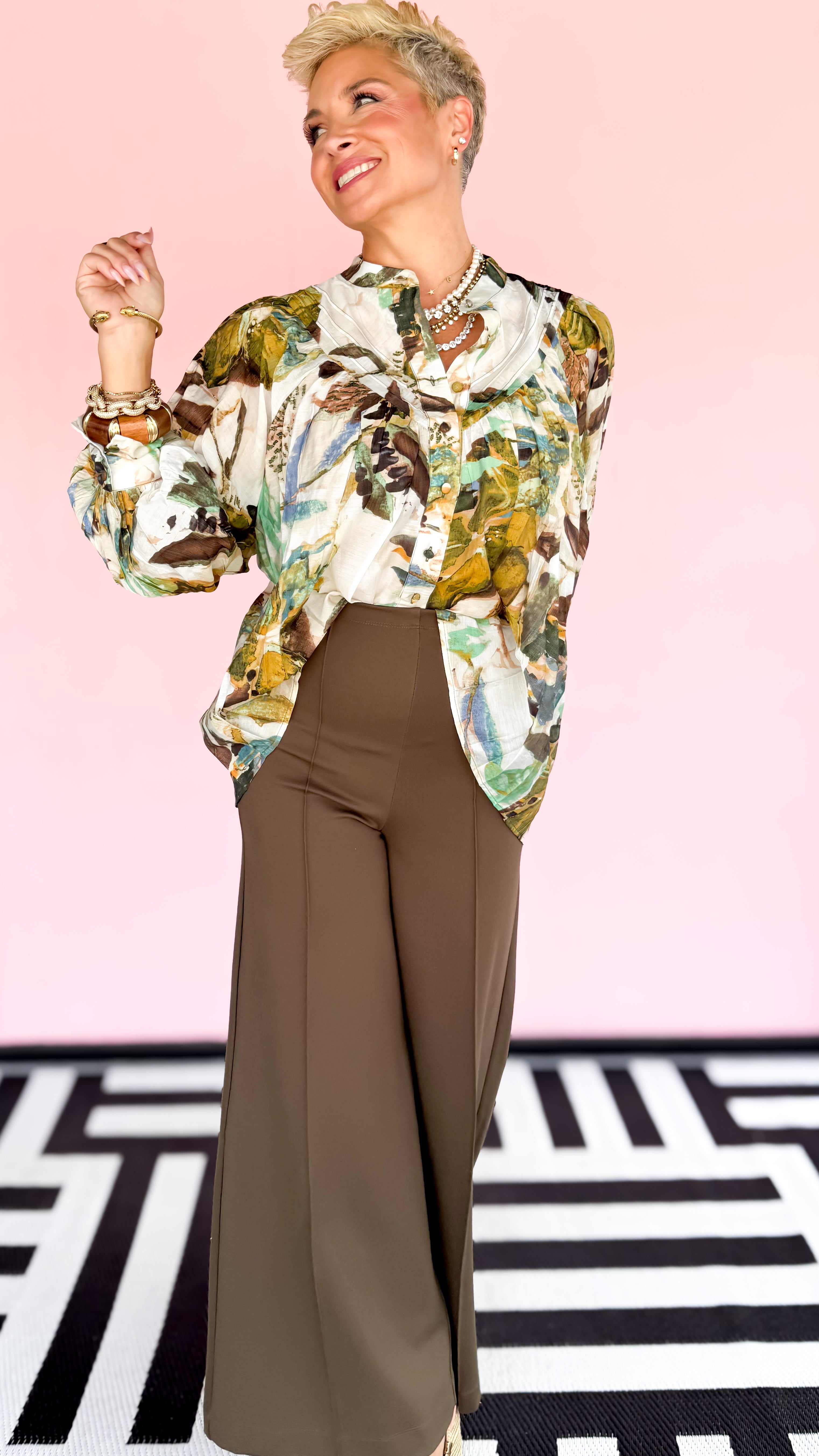 Abstract Floral Top/Brown