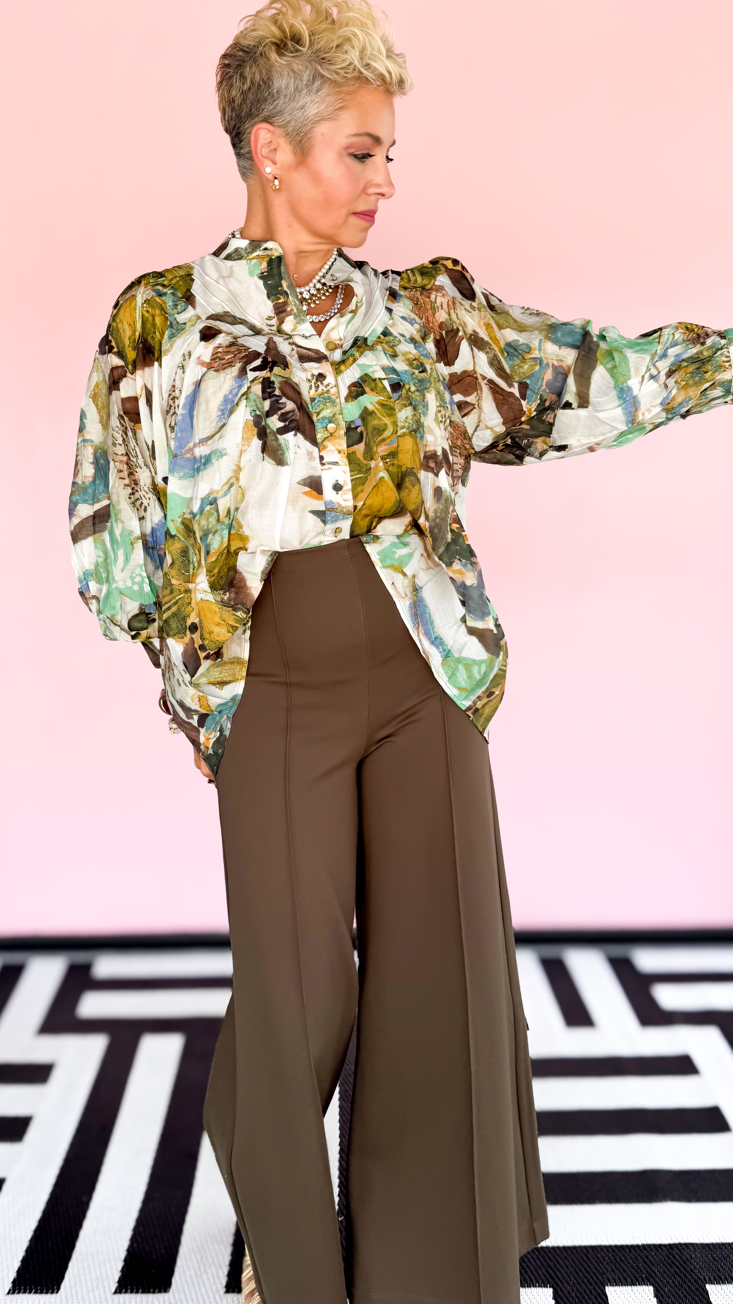 Abstract Floral Top/Brown