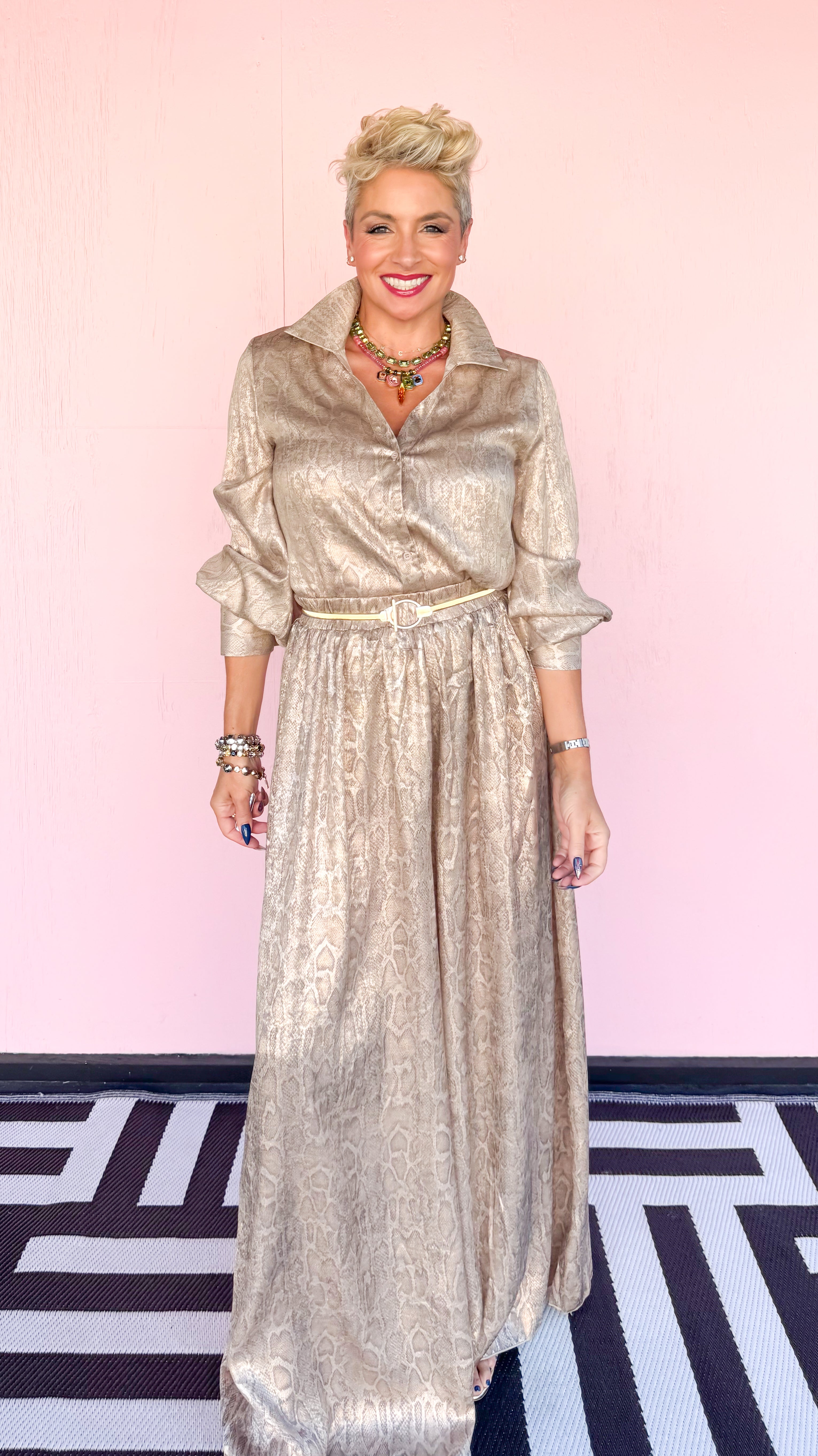 Metallic Python Pants in Taupe - The BLVD