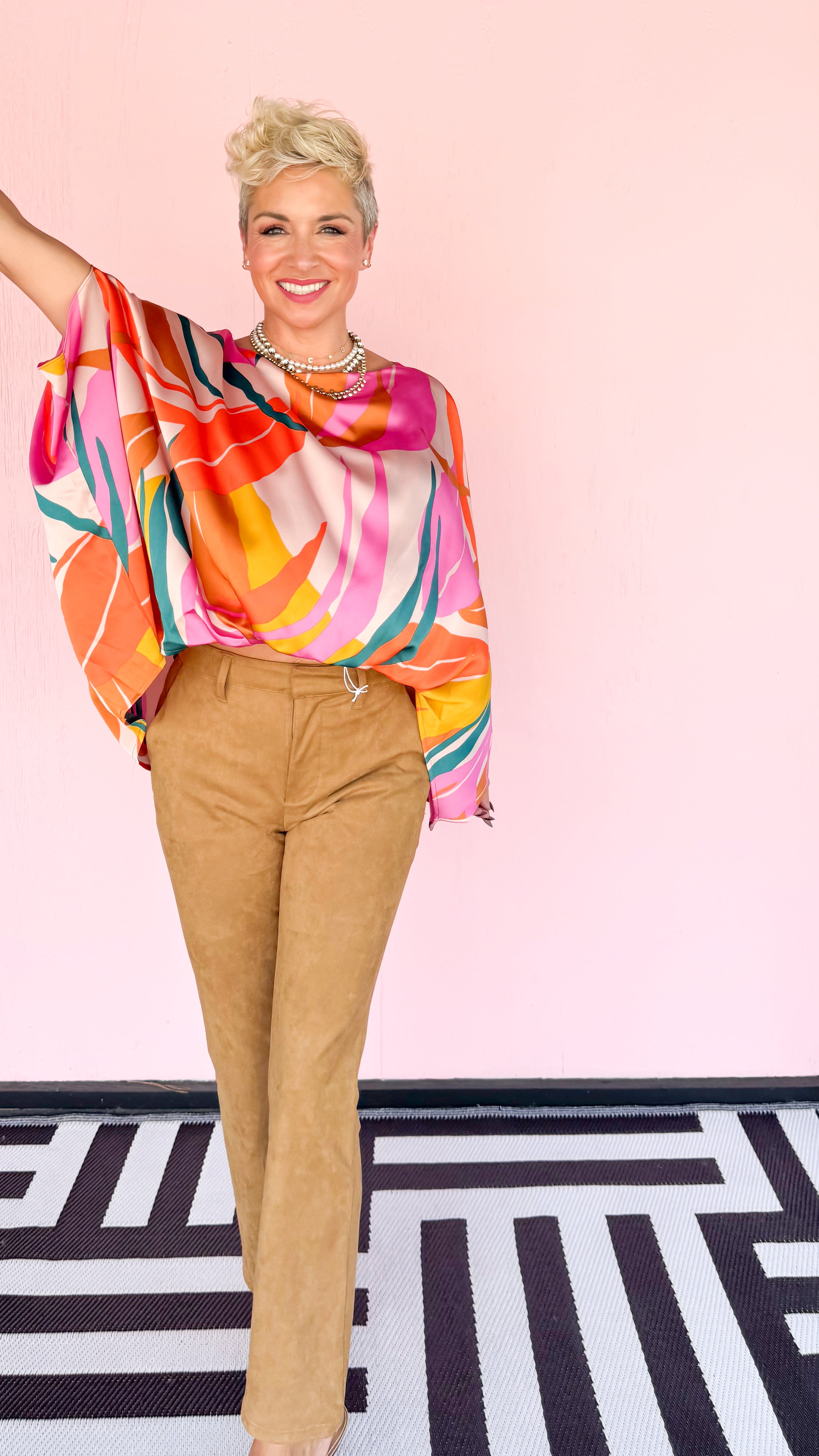 Isla Tropical Satin Boatneck Top/Pink