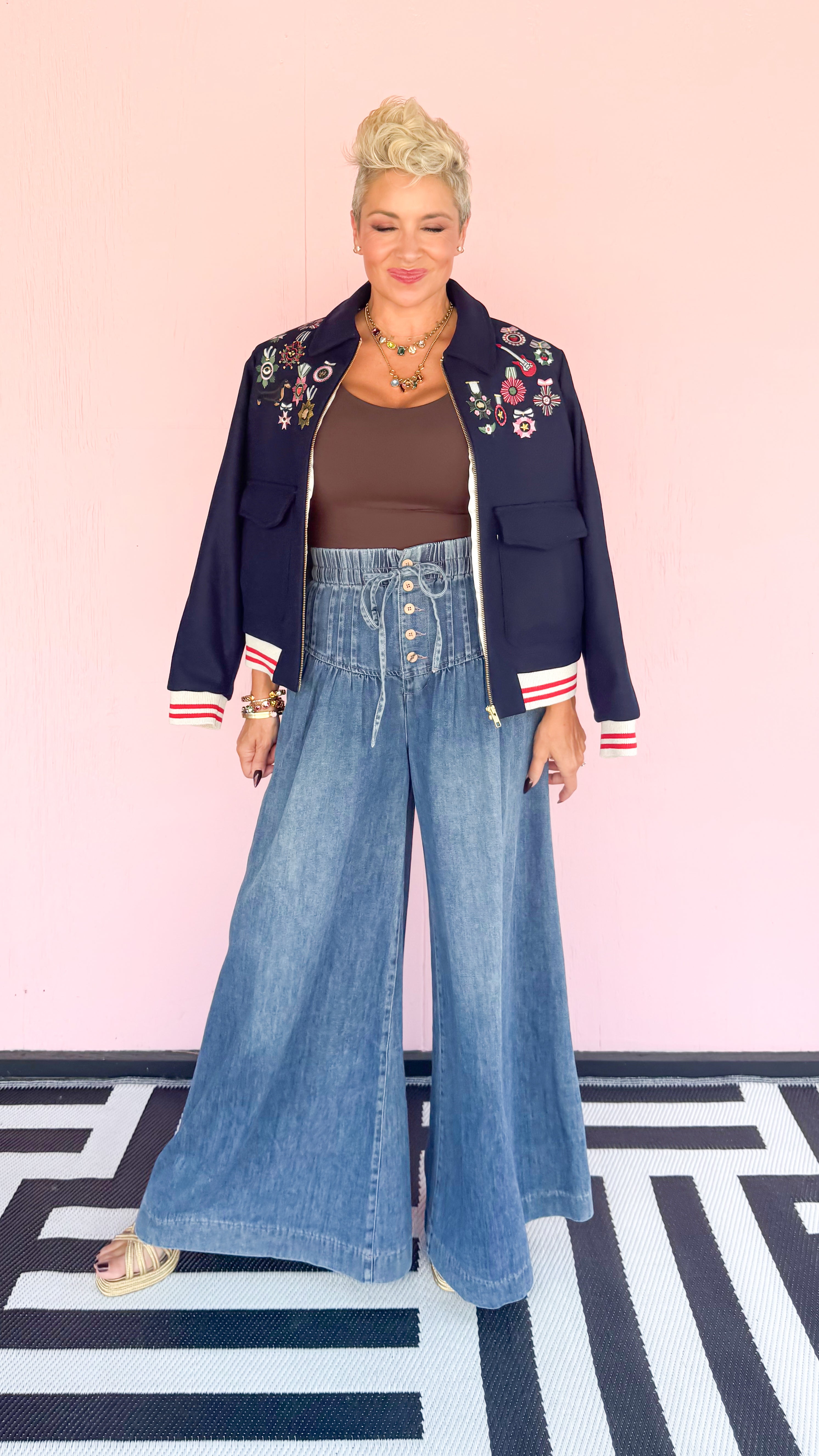 Embroidered Medals Wool Jacket/Navy