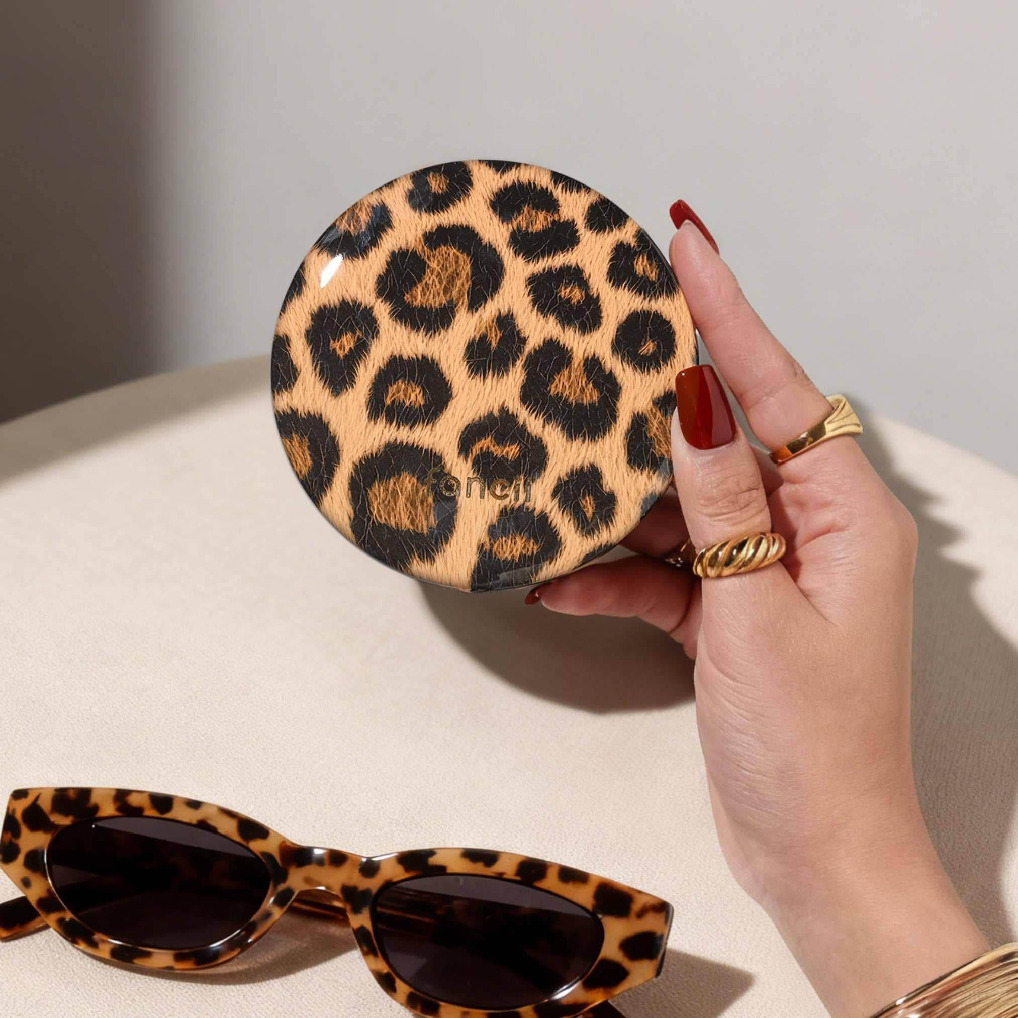 Mini Taylor 4-inch Compact Mirror with Light - Cheetah Chic