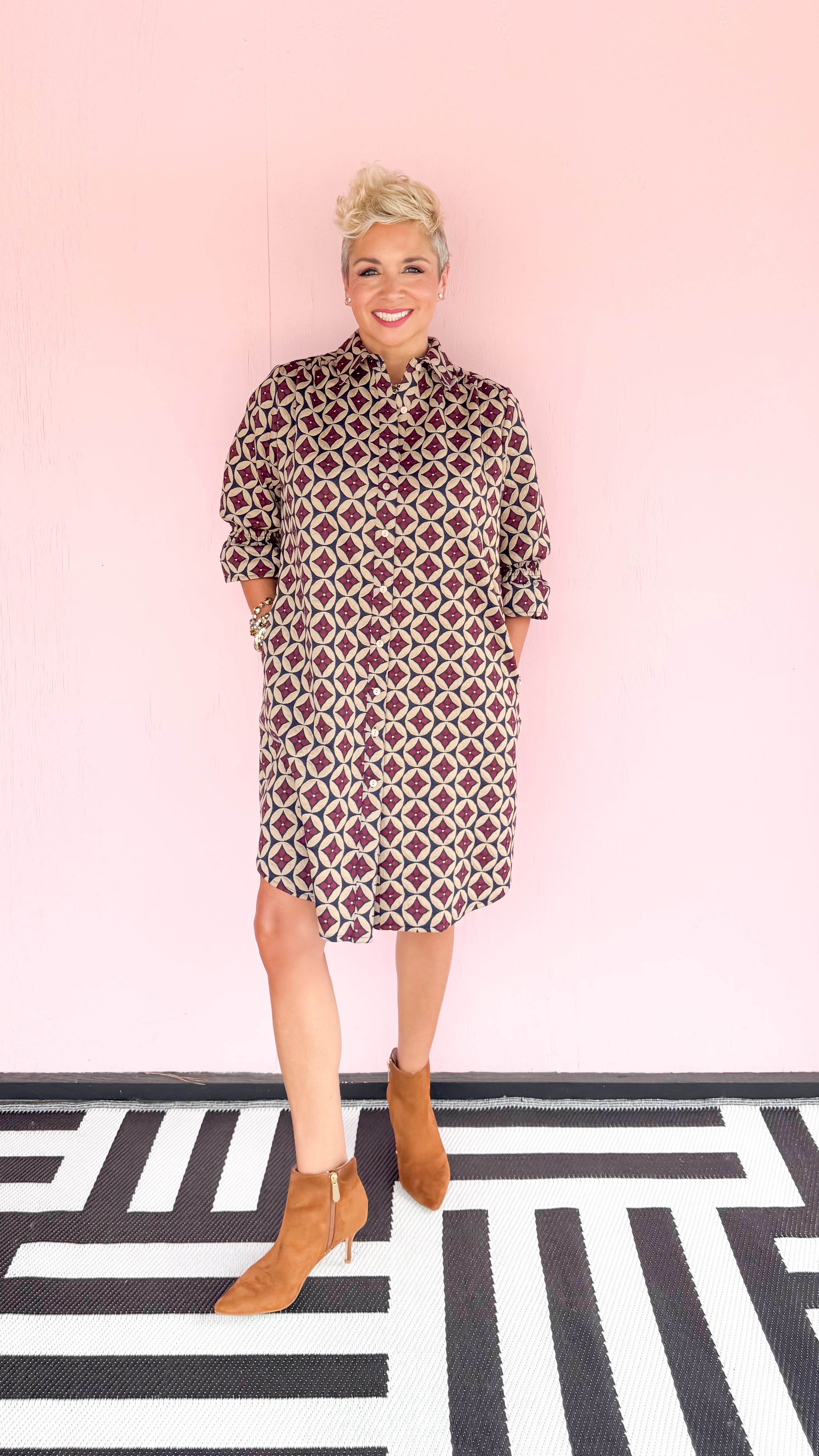 Burgundy Navy Patterned Dress
