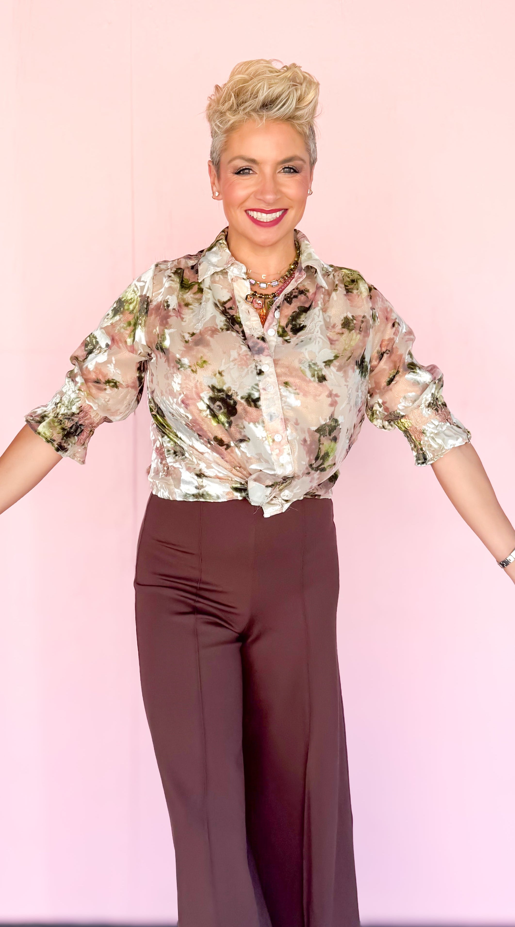 Velvet Burnout Floral Blouse/Cream