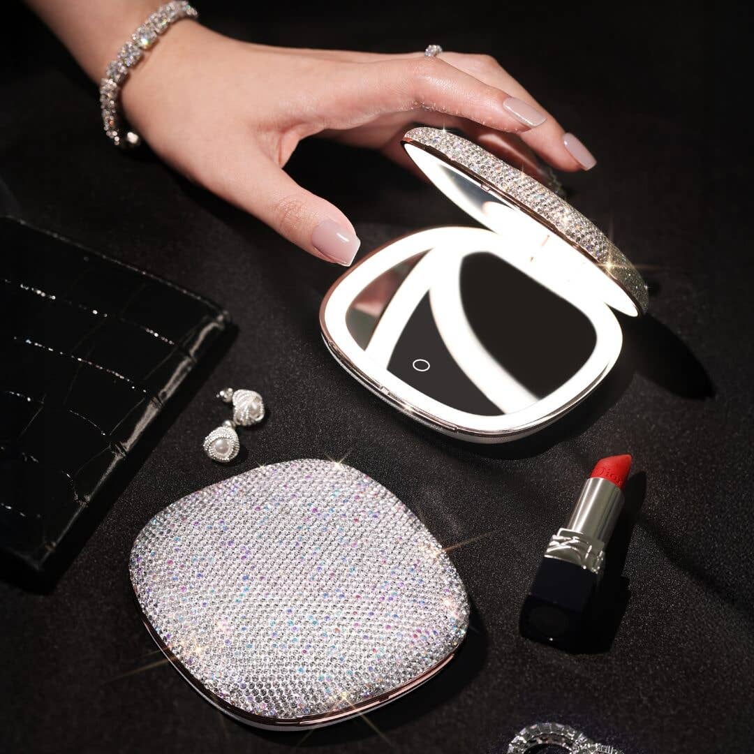 Mila 2 luxe compact mirror with LED lights product photo - alternate view - BLVD Boutik