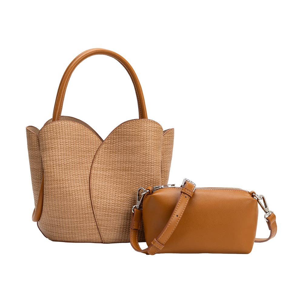 Tulip Raffia Midi Bag