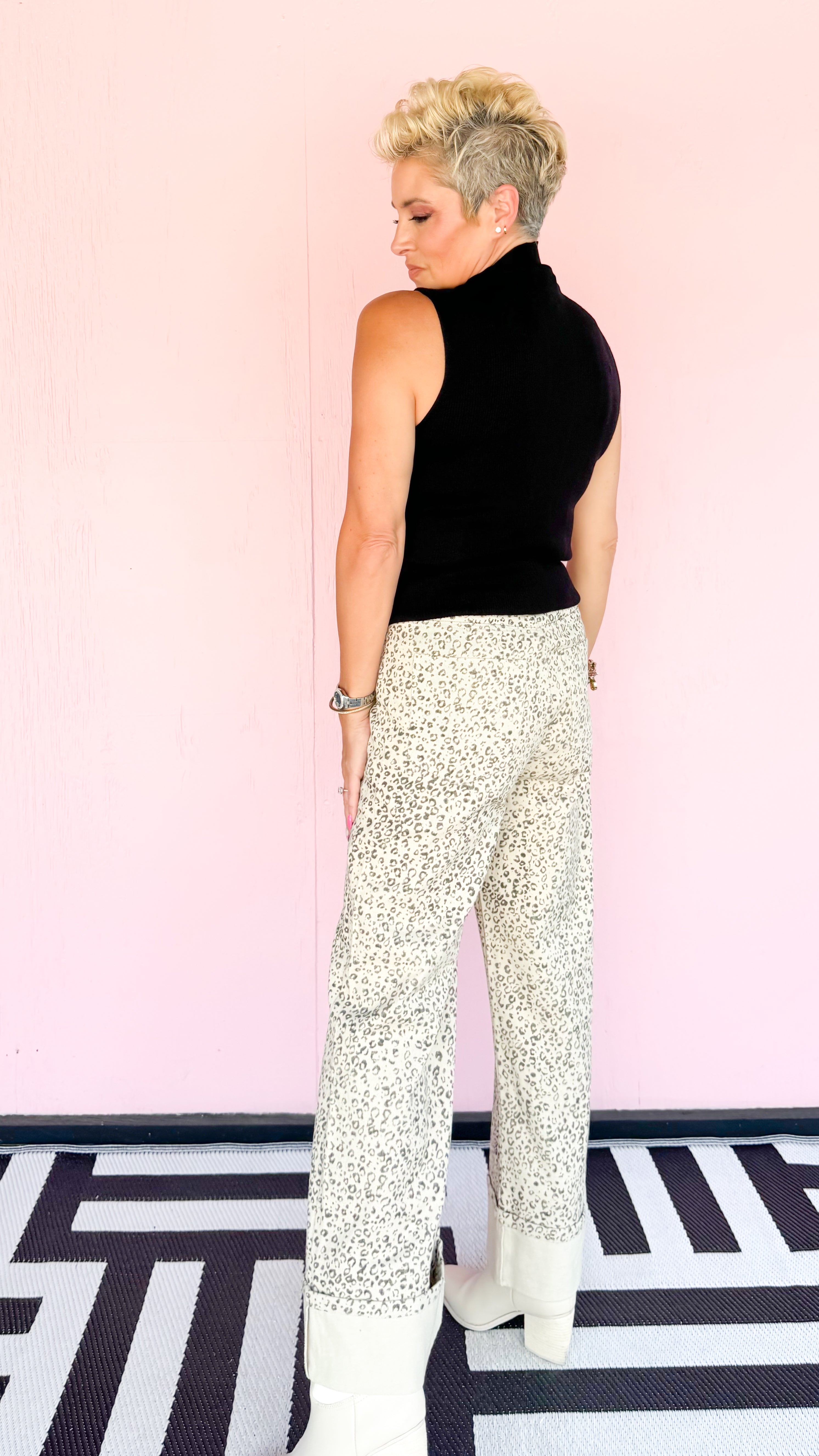 Wide Leg Cuffed Leopard Jean - The BLVD