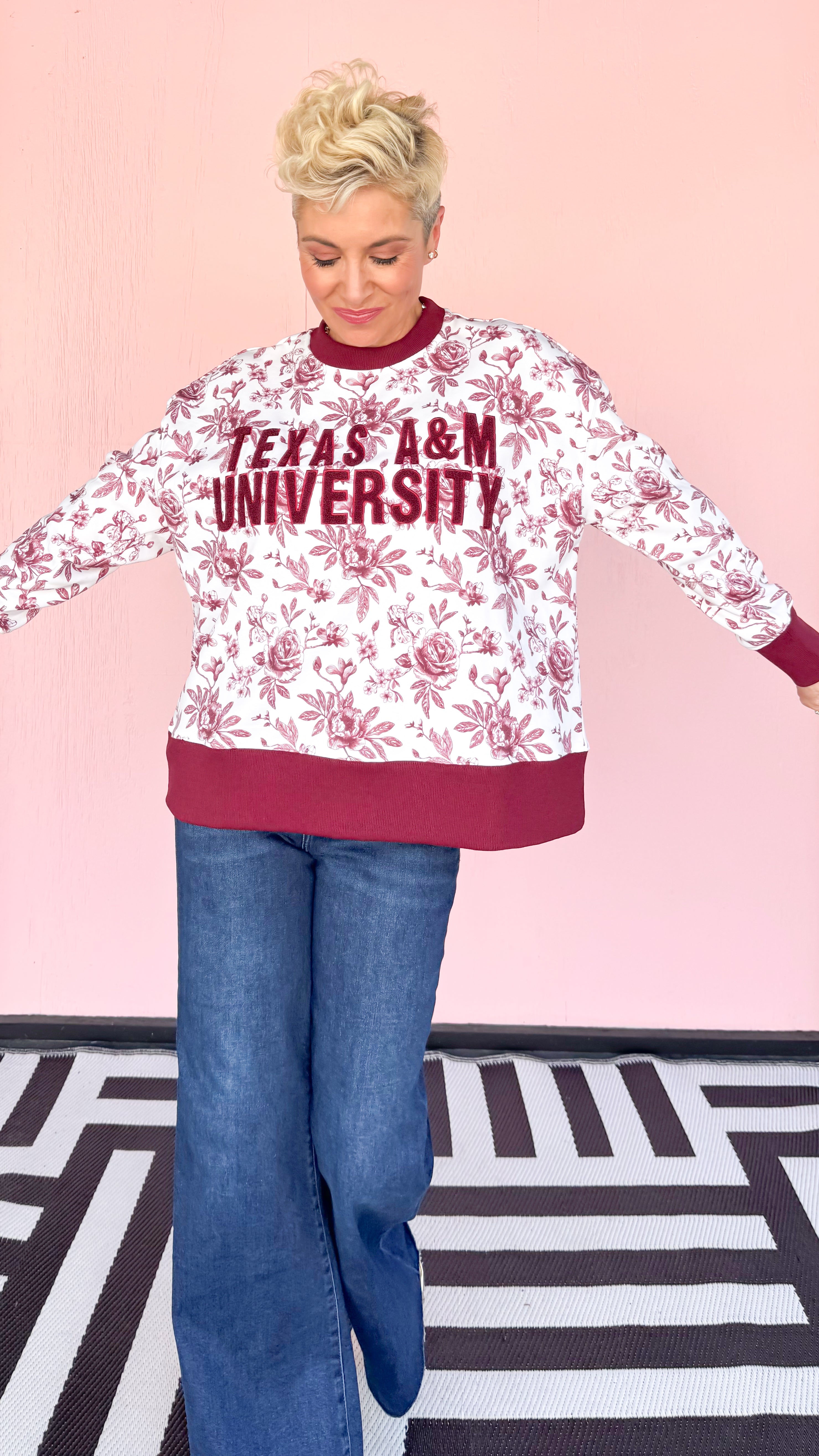 Texas A&M Floral Toile Sweatshirt/Maroon