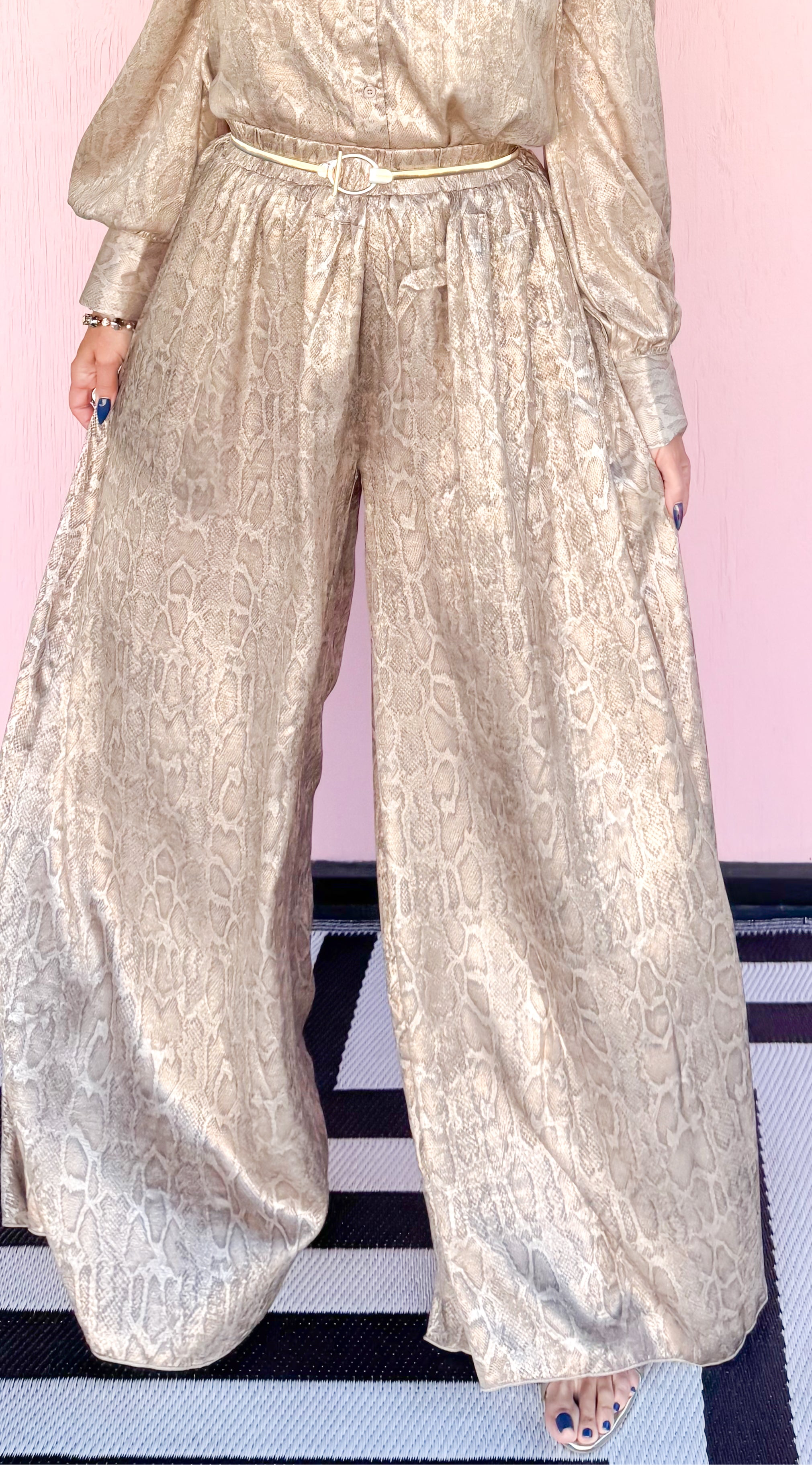 Metallic Python Pants in Taupe