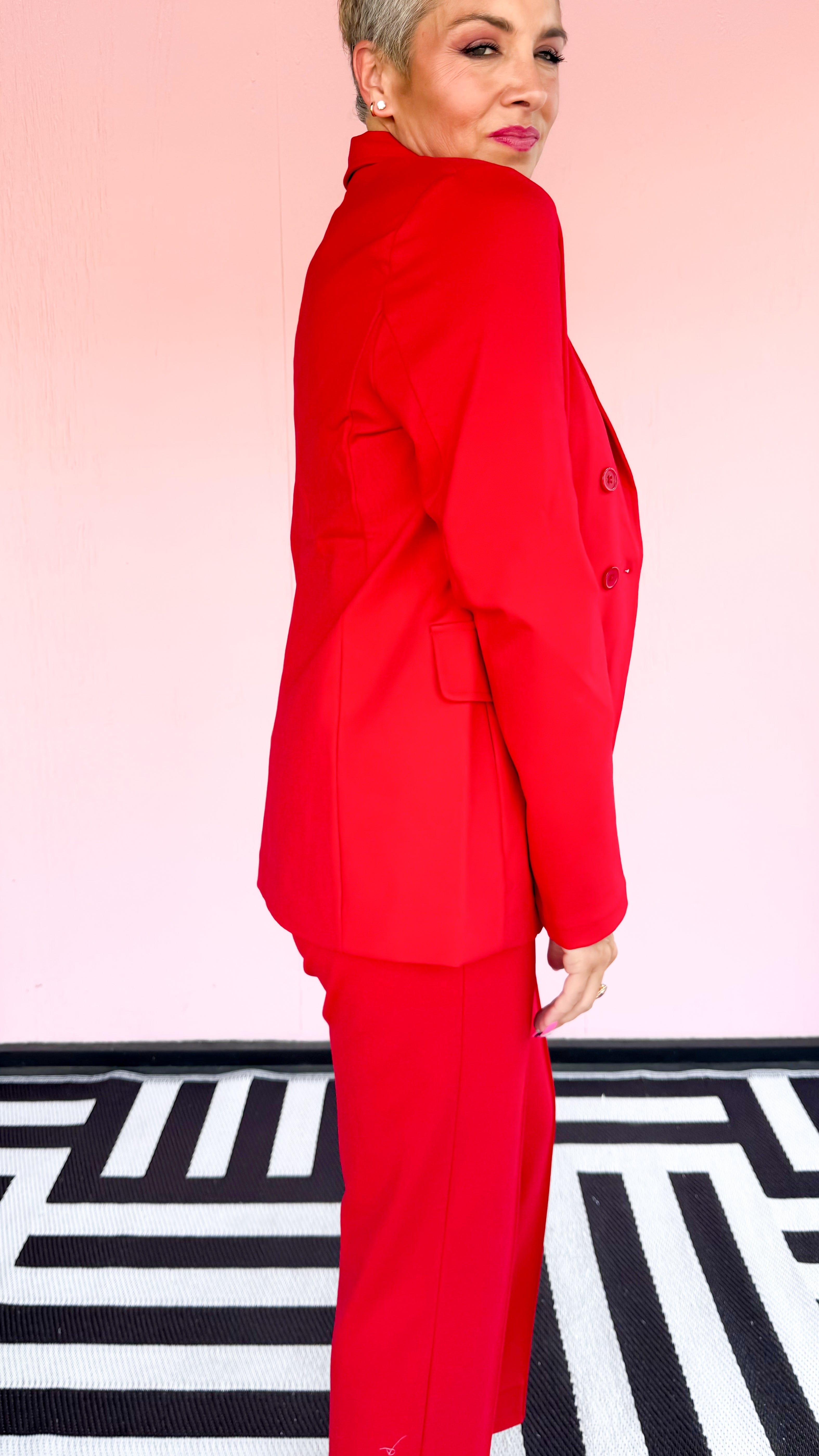 Faux Double Breasted Jacket/Red - The BLVD