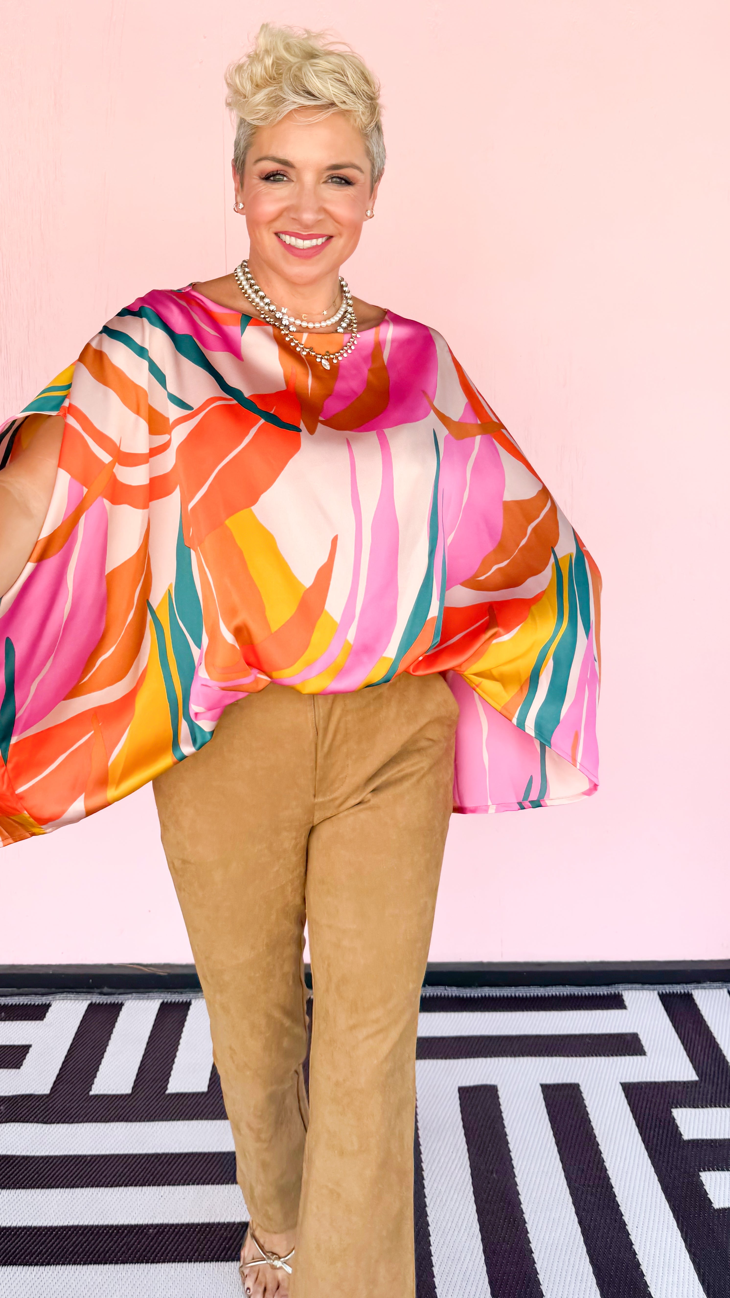 Isla Tropical Satin Boatneck Top/Pink