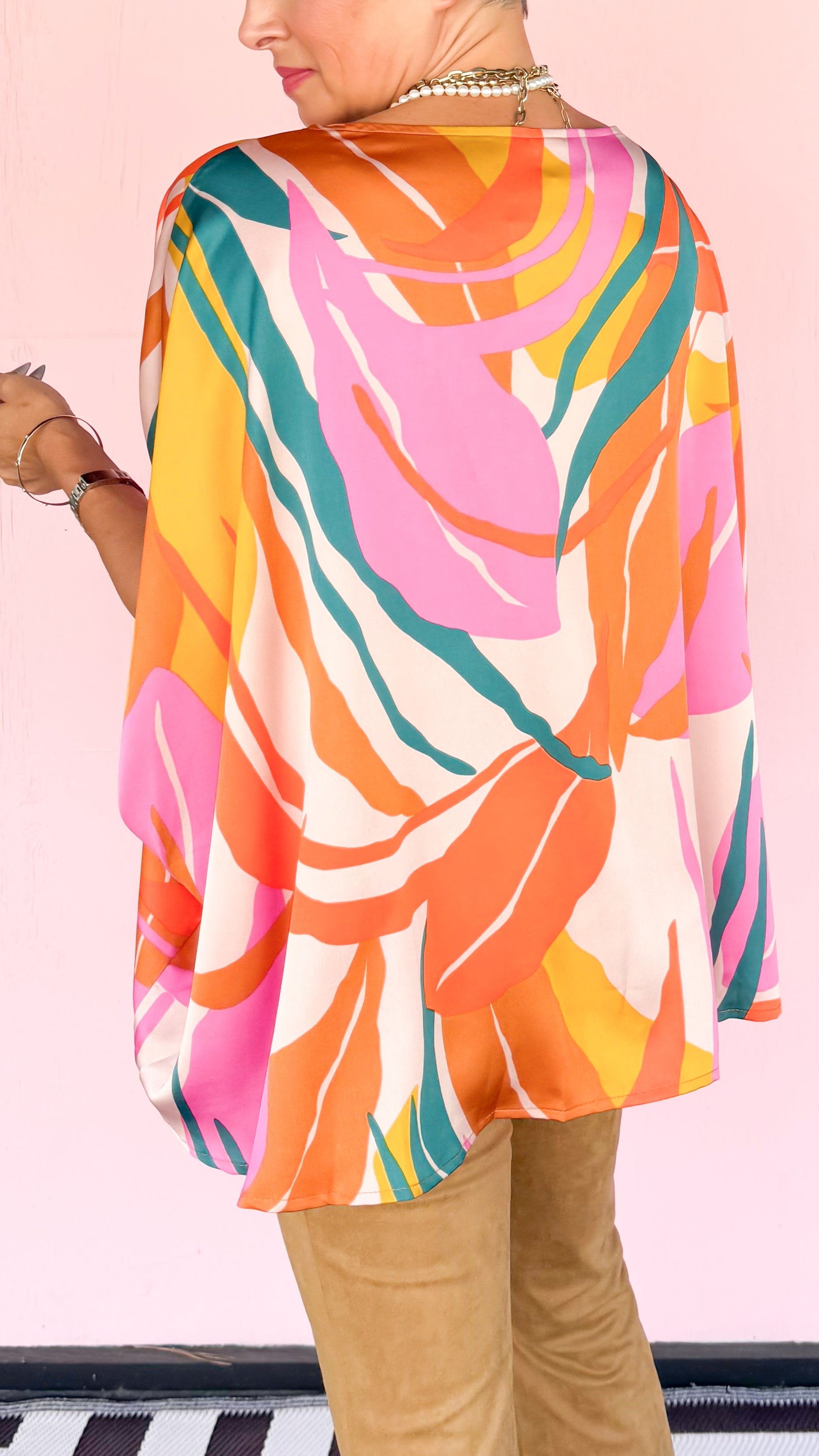 Isla Tropical Satin Boatneck Top/Pink
