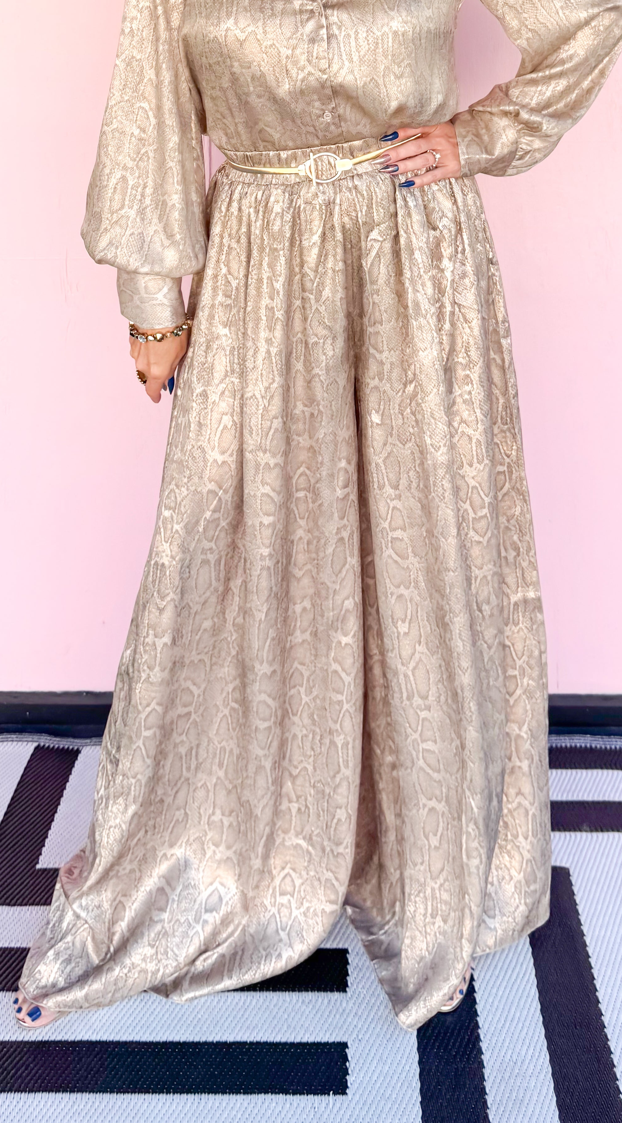 Metallic Python Pants in Taupe