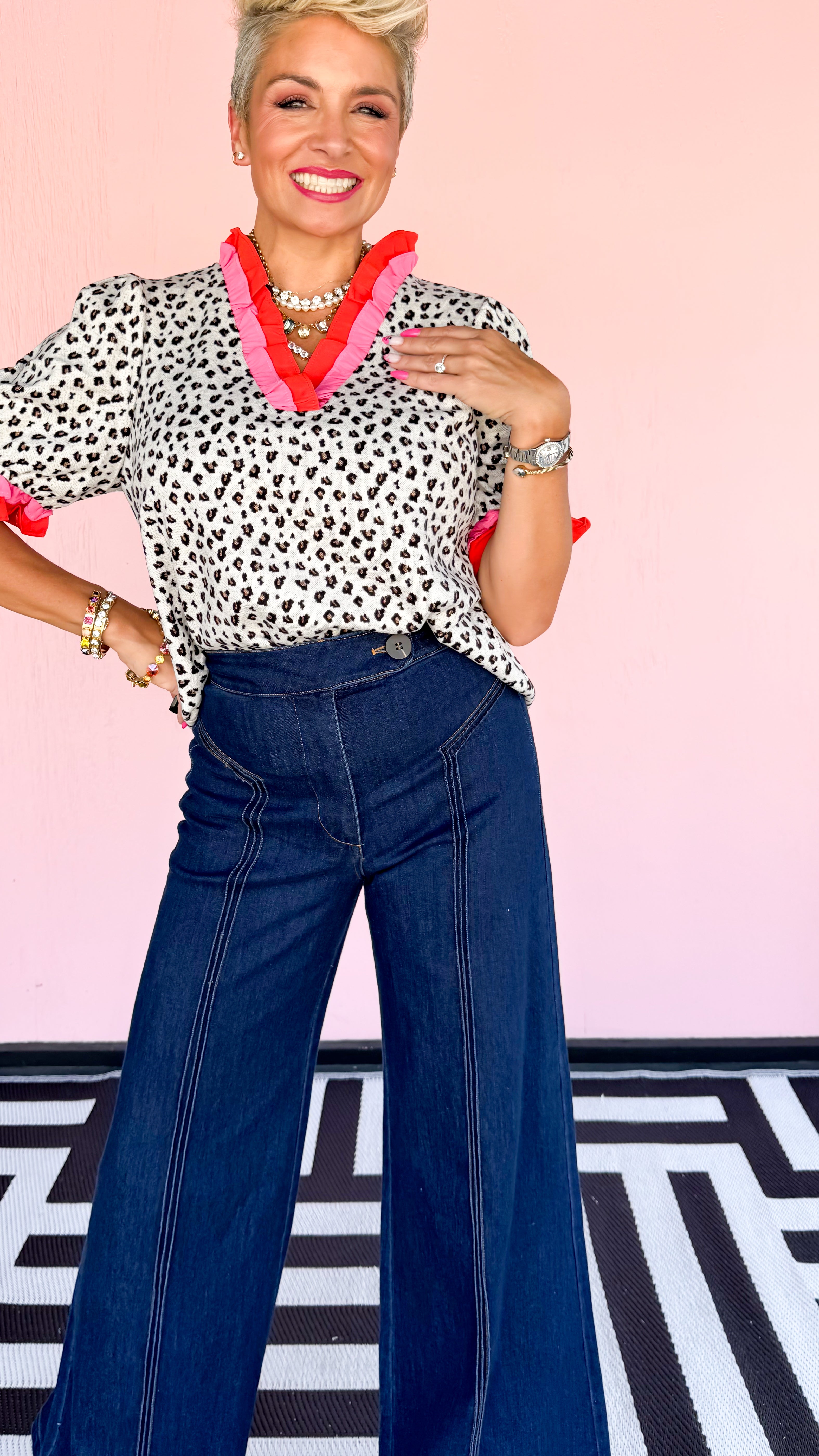 Melody Leopard Ruffle Top/ Pink/Red