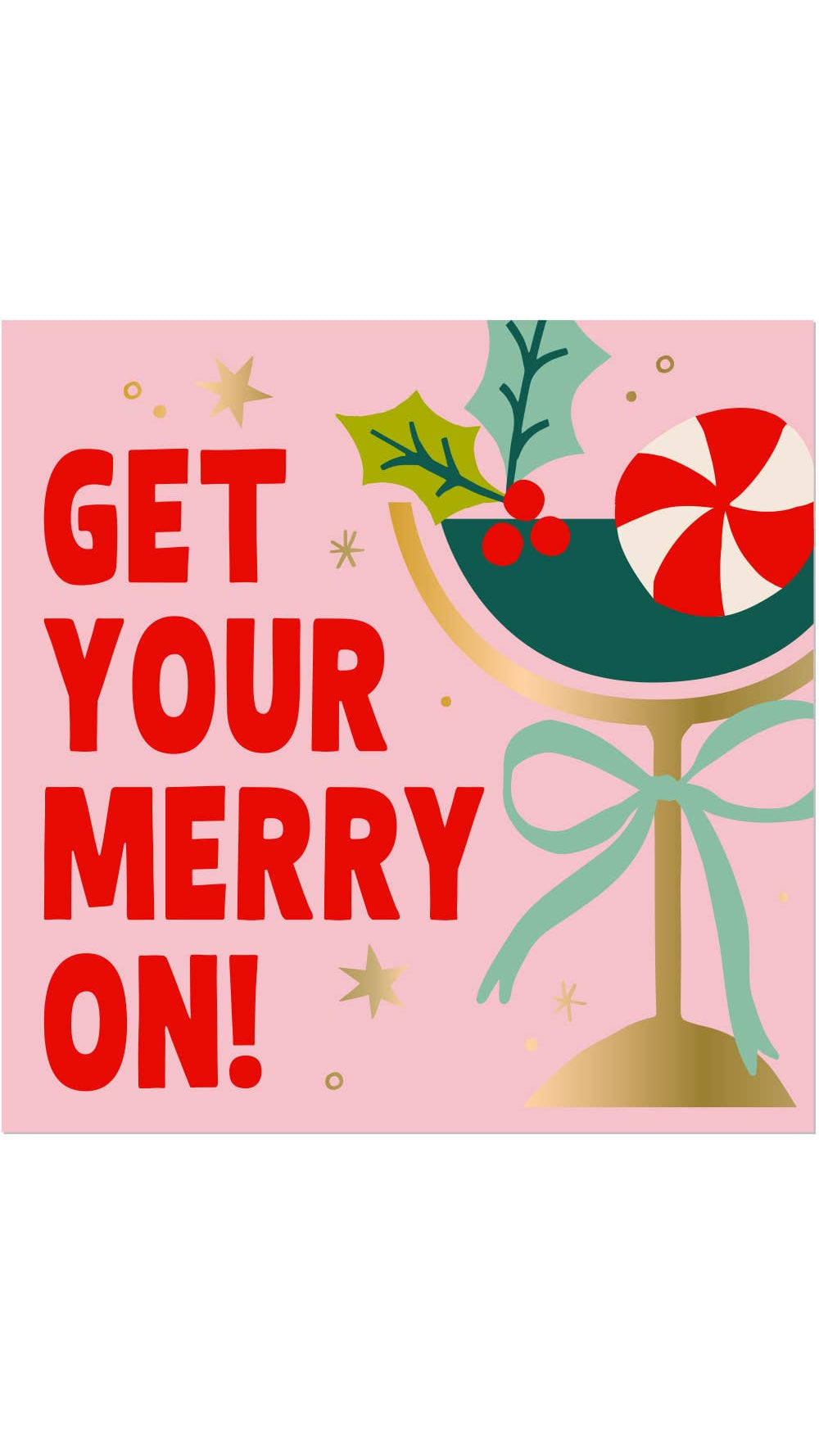 Merry On holiday cocktail napkins, pack of 20, full view on white