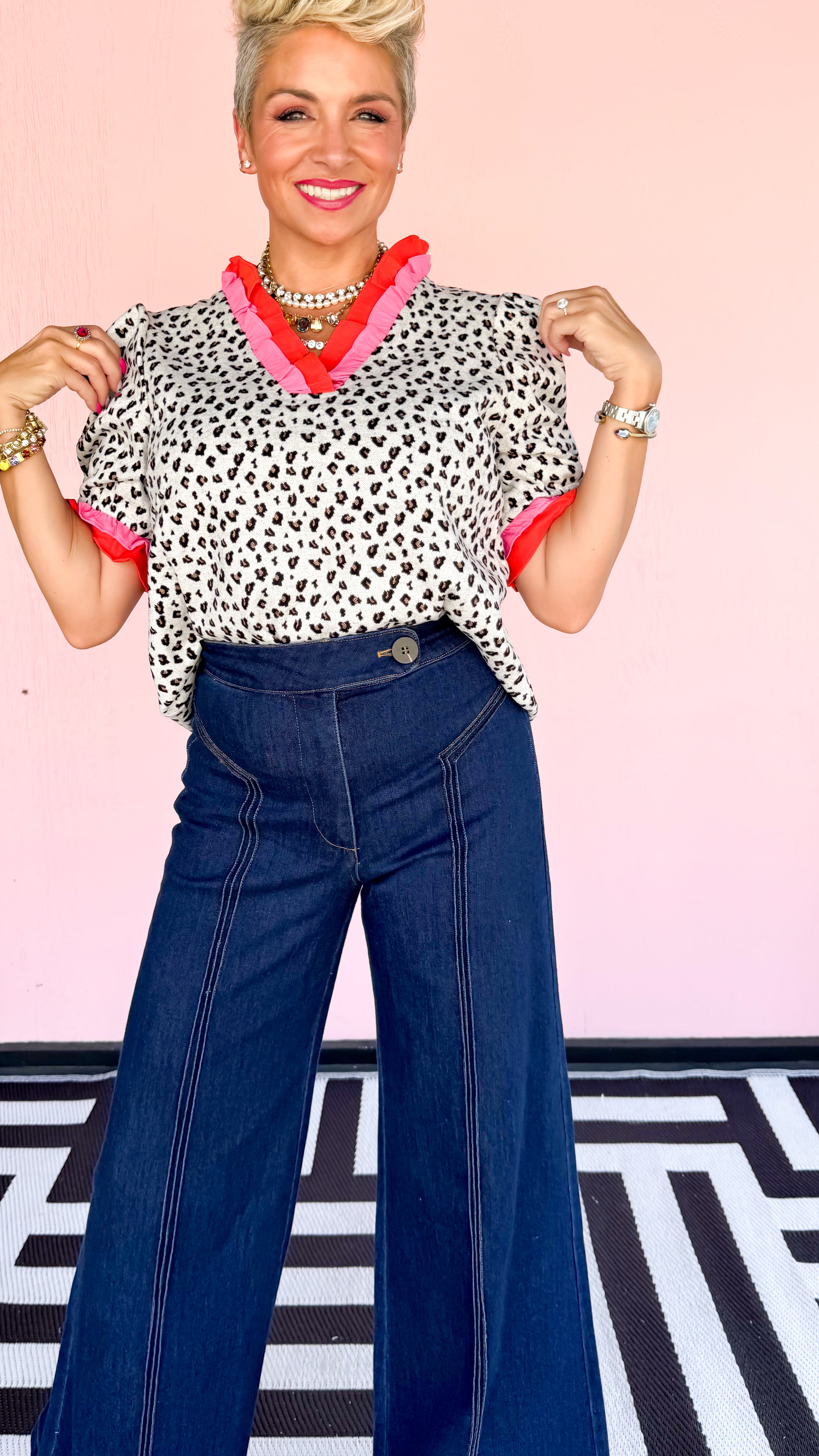 Melody Leopard Ruffle Top/ Pink/Red