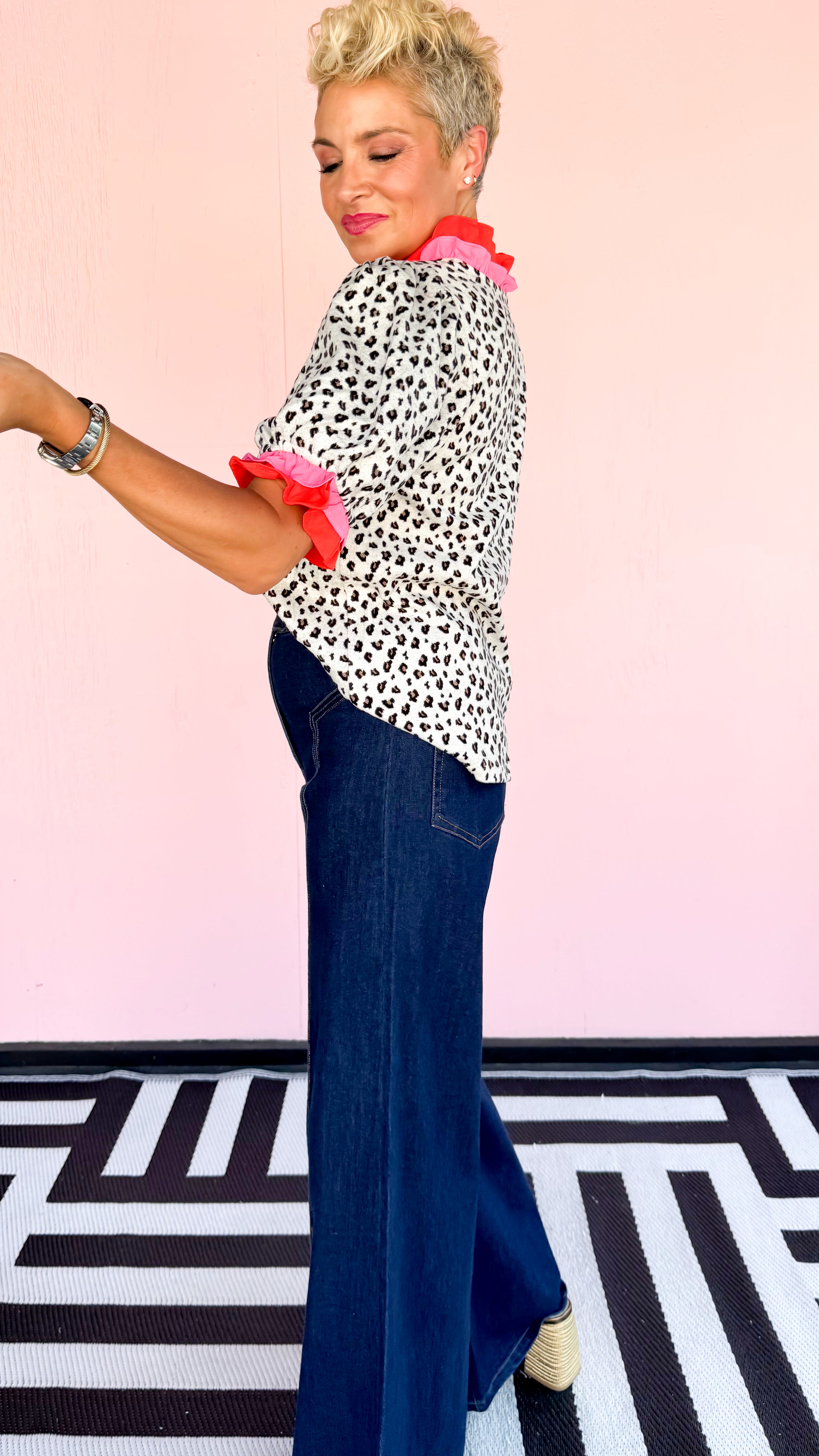 Melody Leopard Ruffle Top/ Pink/Red