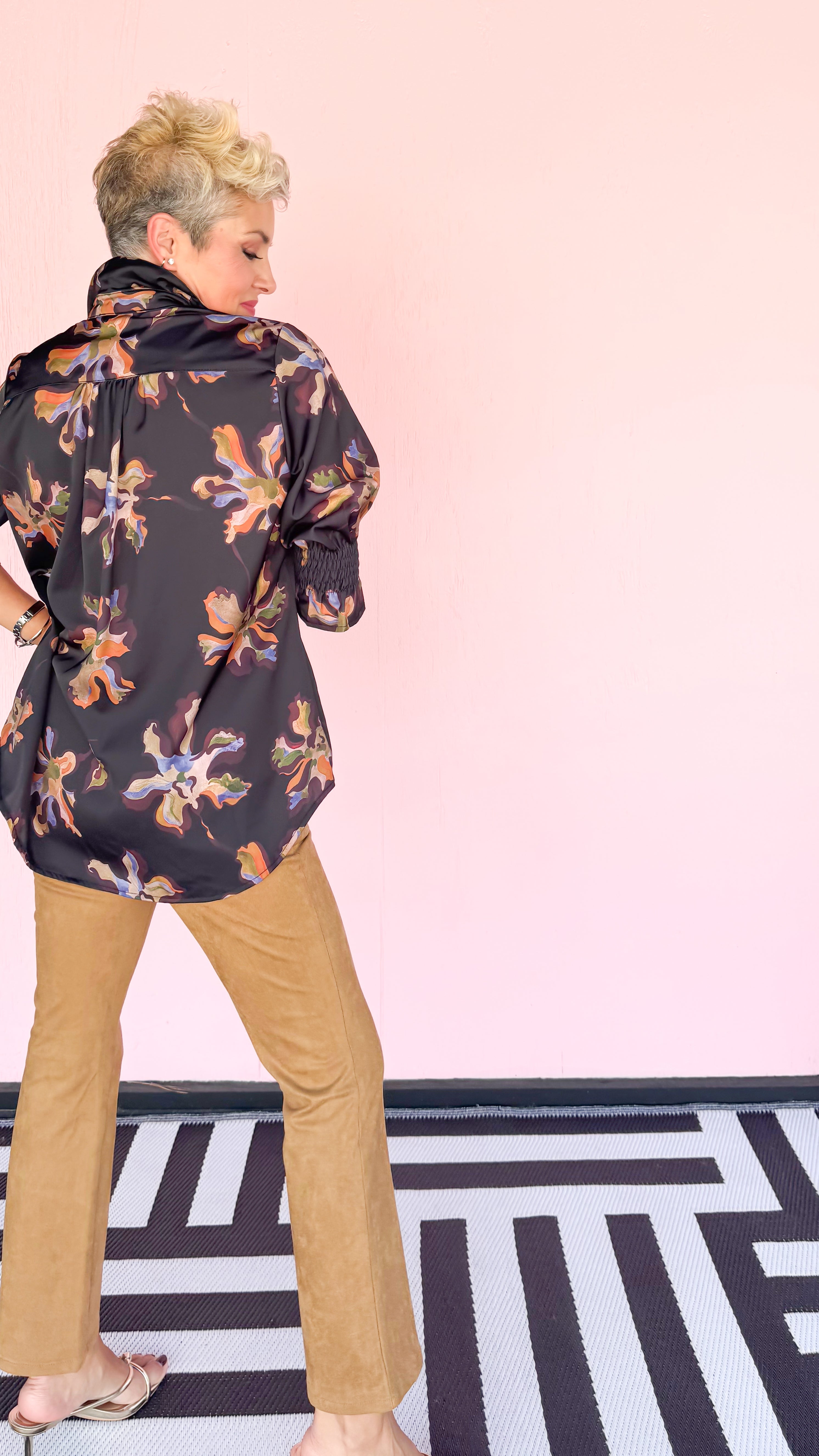 Lucille 3/4 Sleeve Floral Top/Black
