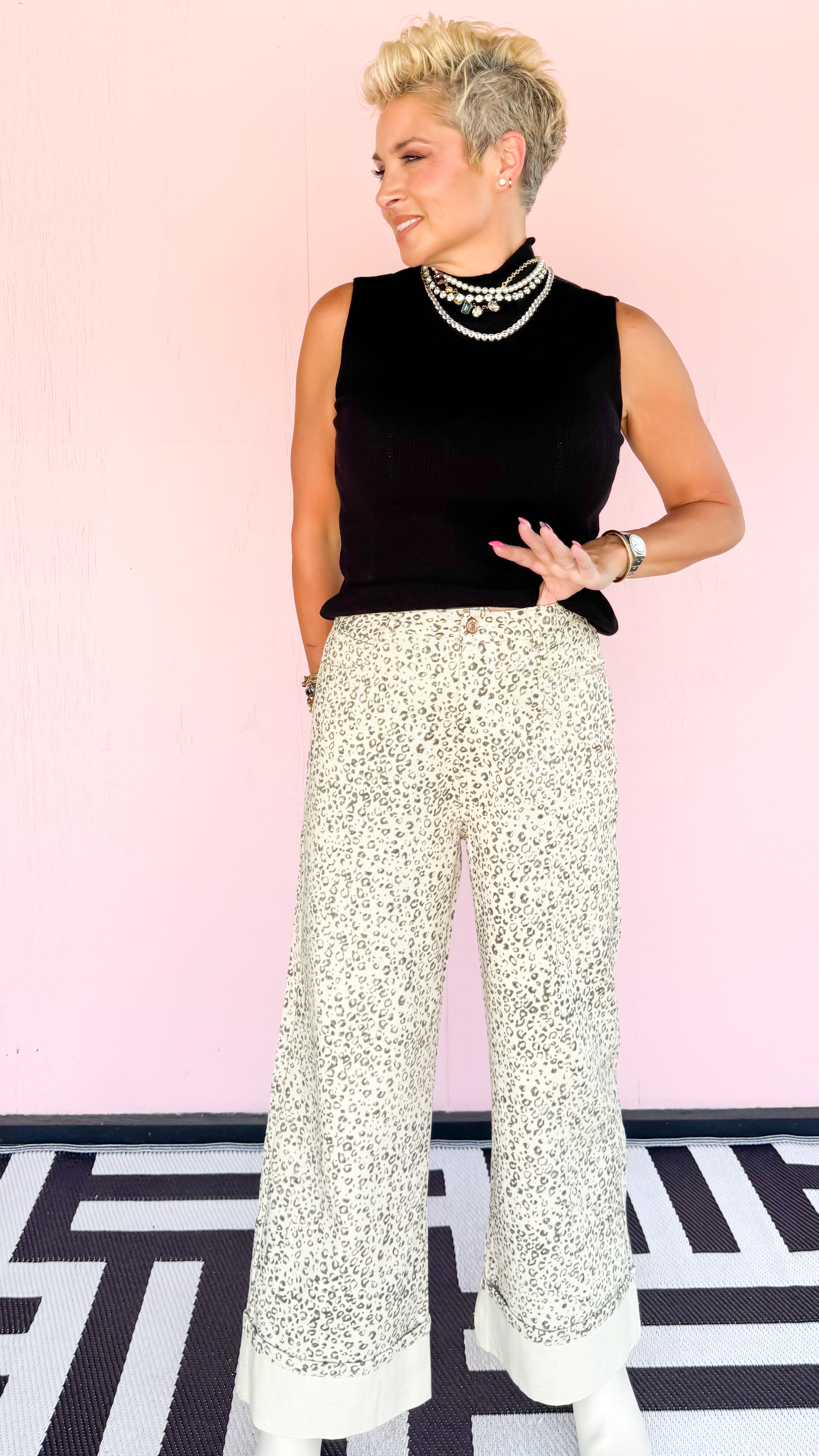 Wide Leg Cuffed Leopard Jean - The BLVD
