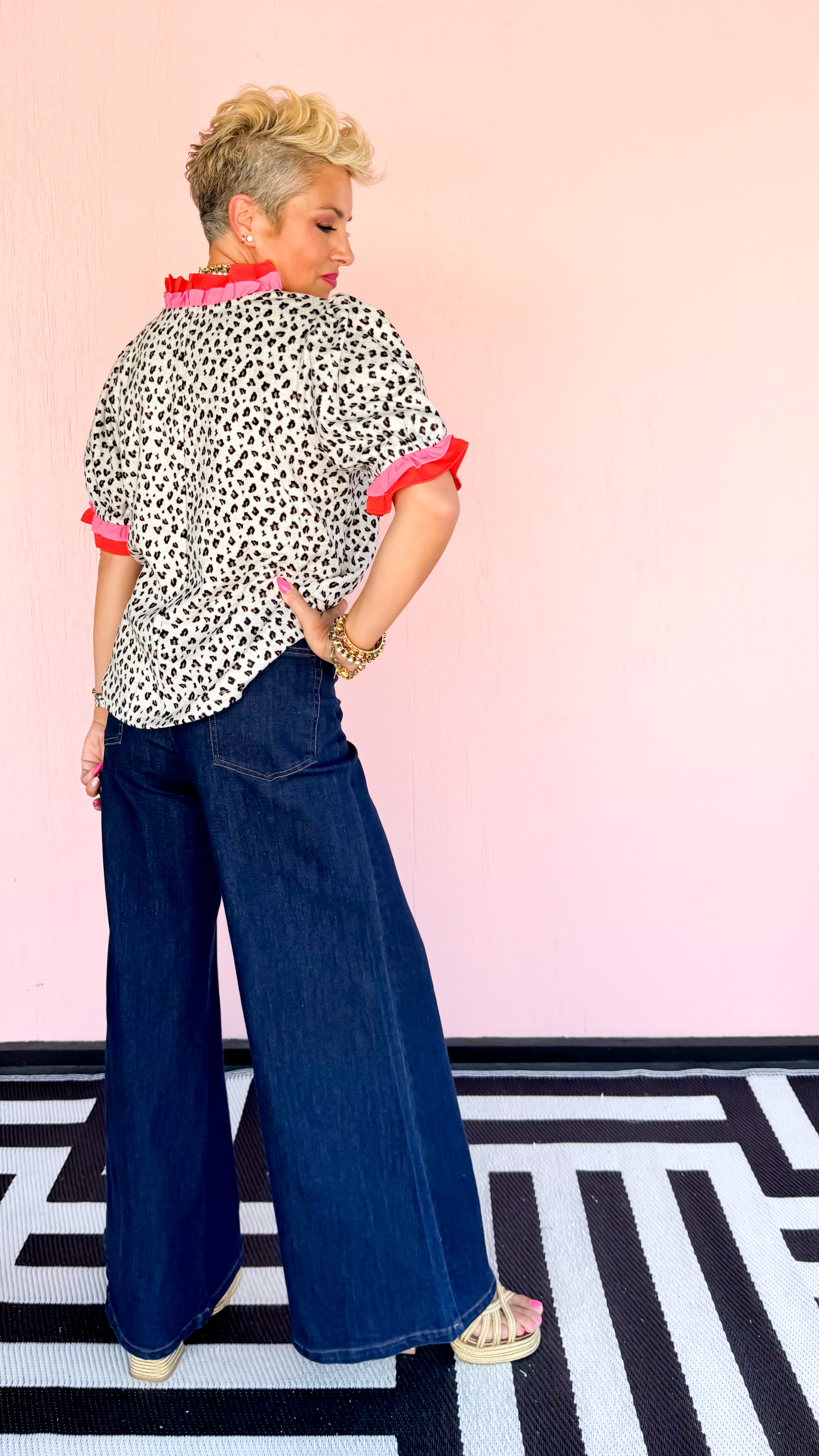Melody Leopard Ruffle Top/ Pink/Red