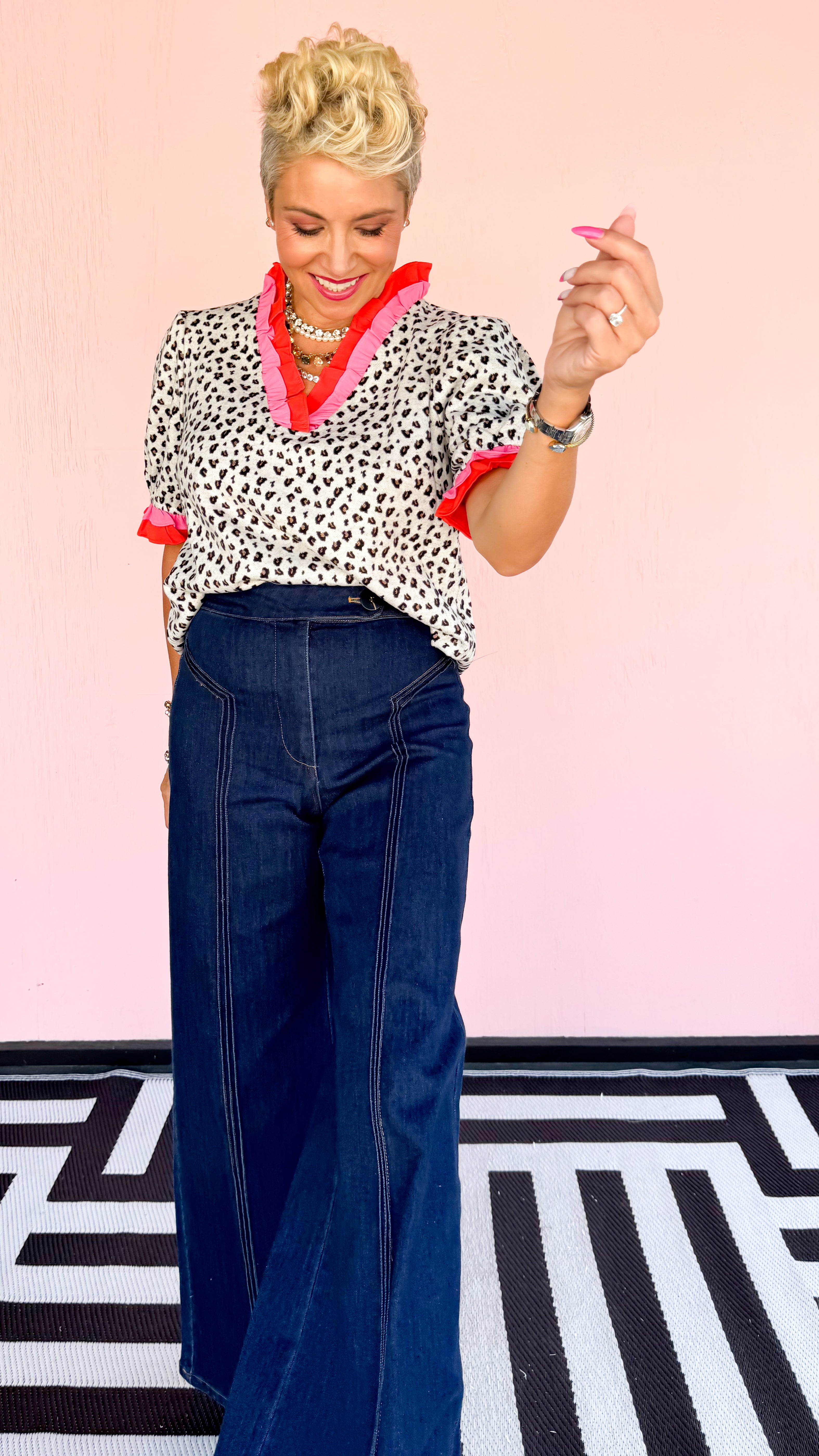 Melody Leopard Ruffle Top/ Pink/Red