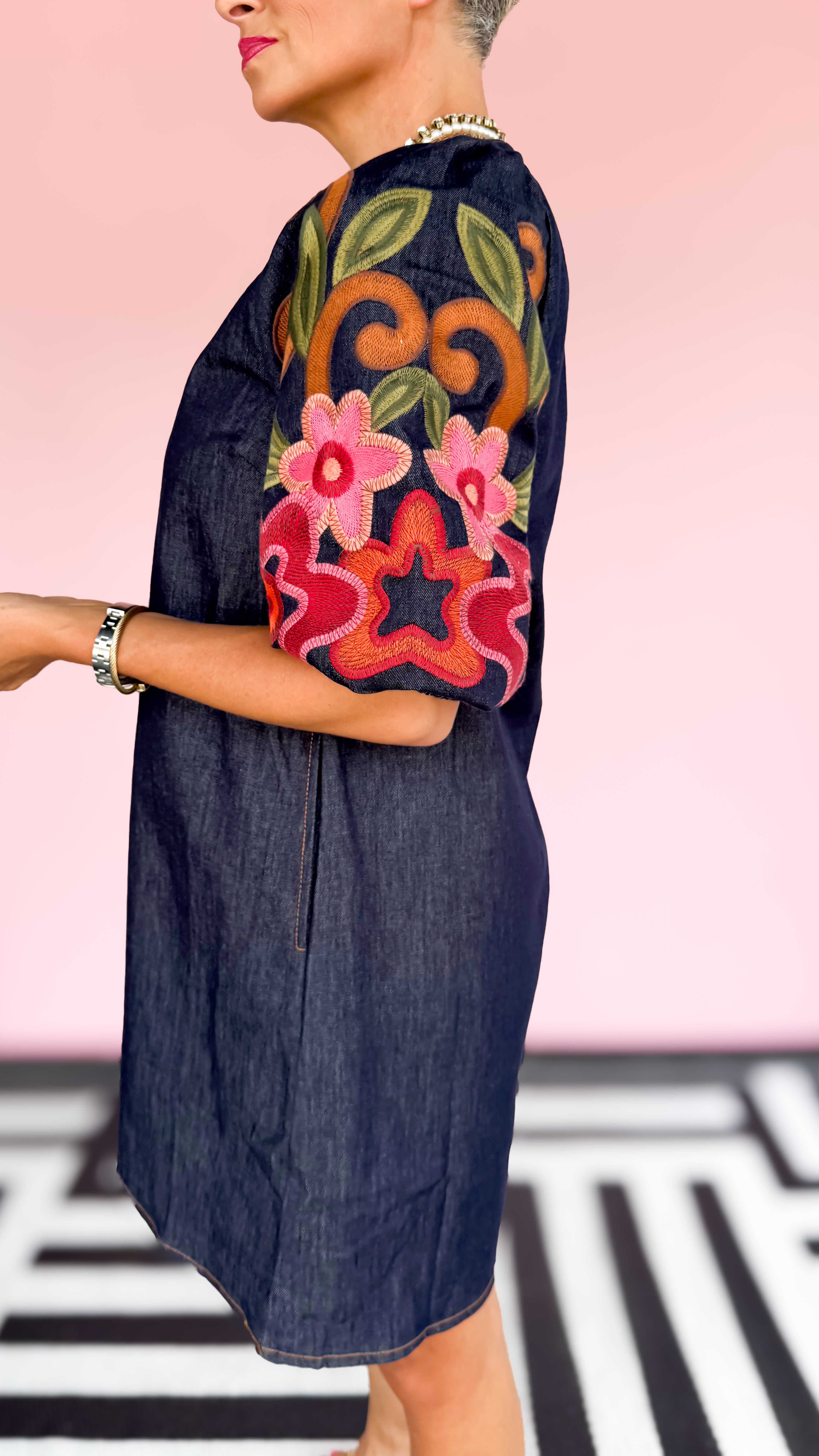Diana Embroidery Sleeve Dress/Blue
