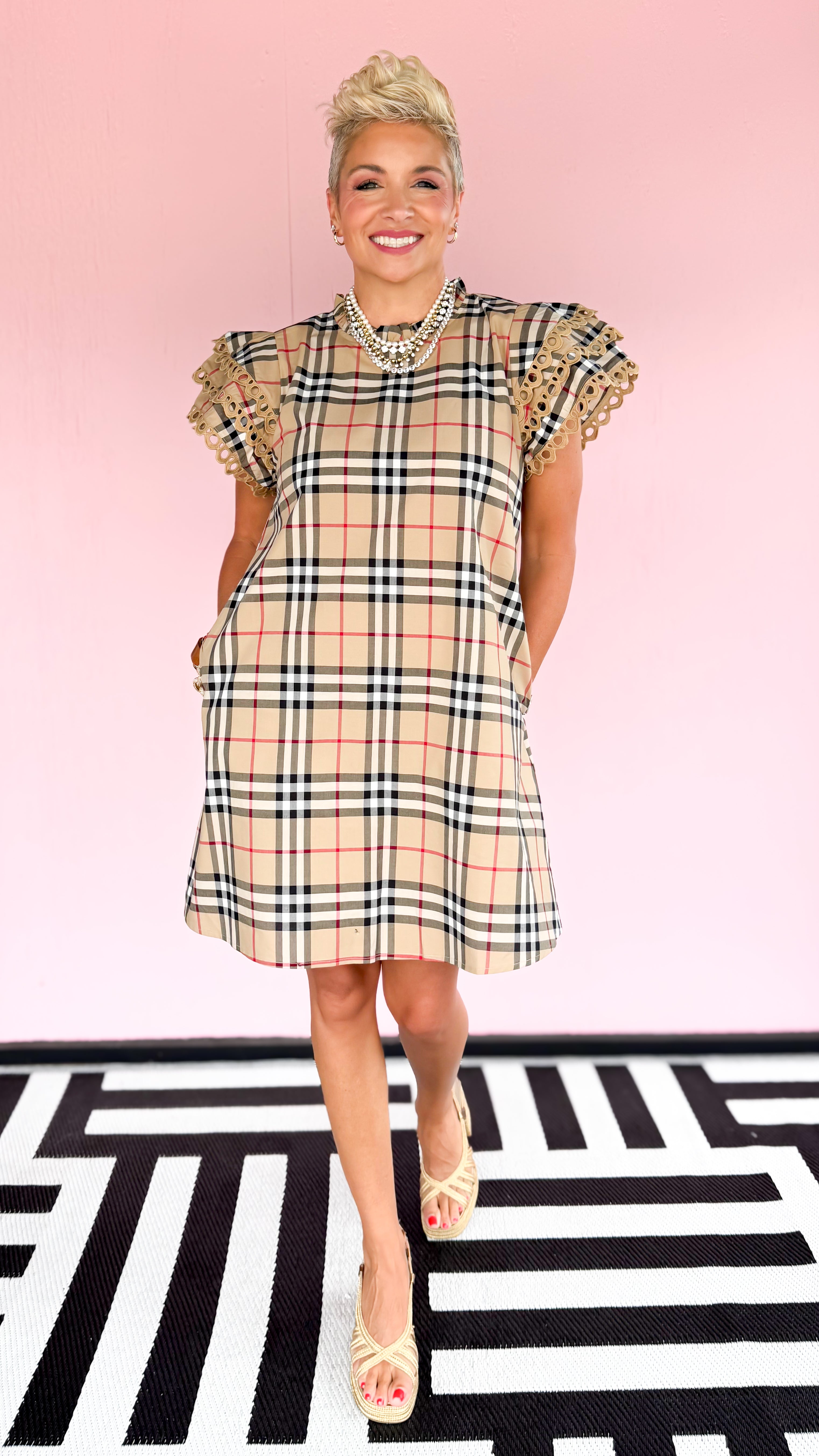Plaid Check Dress/Taupe