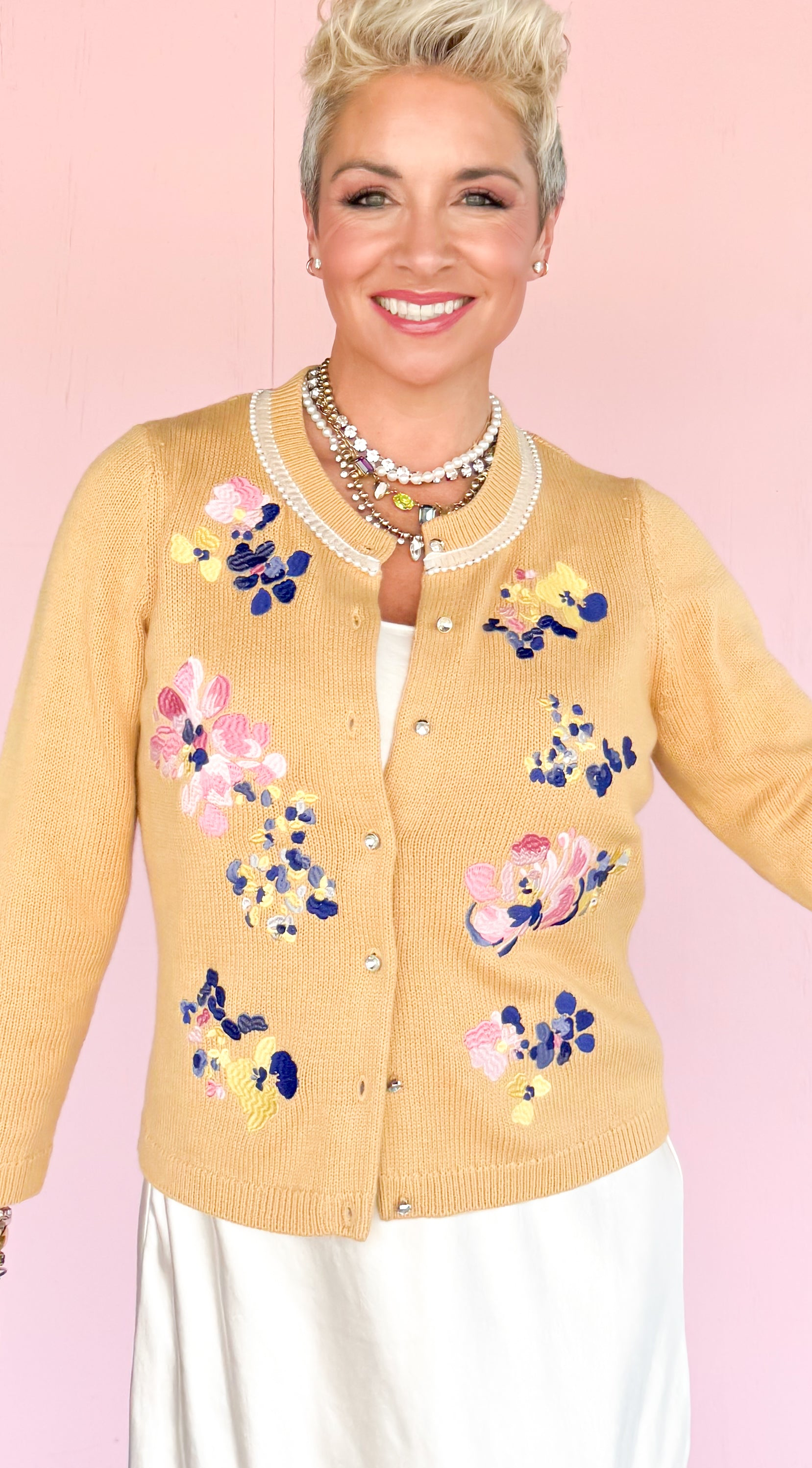 Floral Embroidered Cardigan w/Pearls
