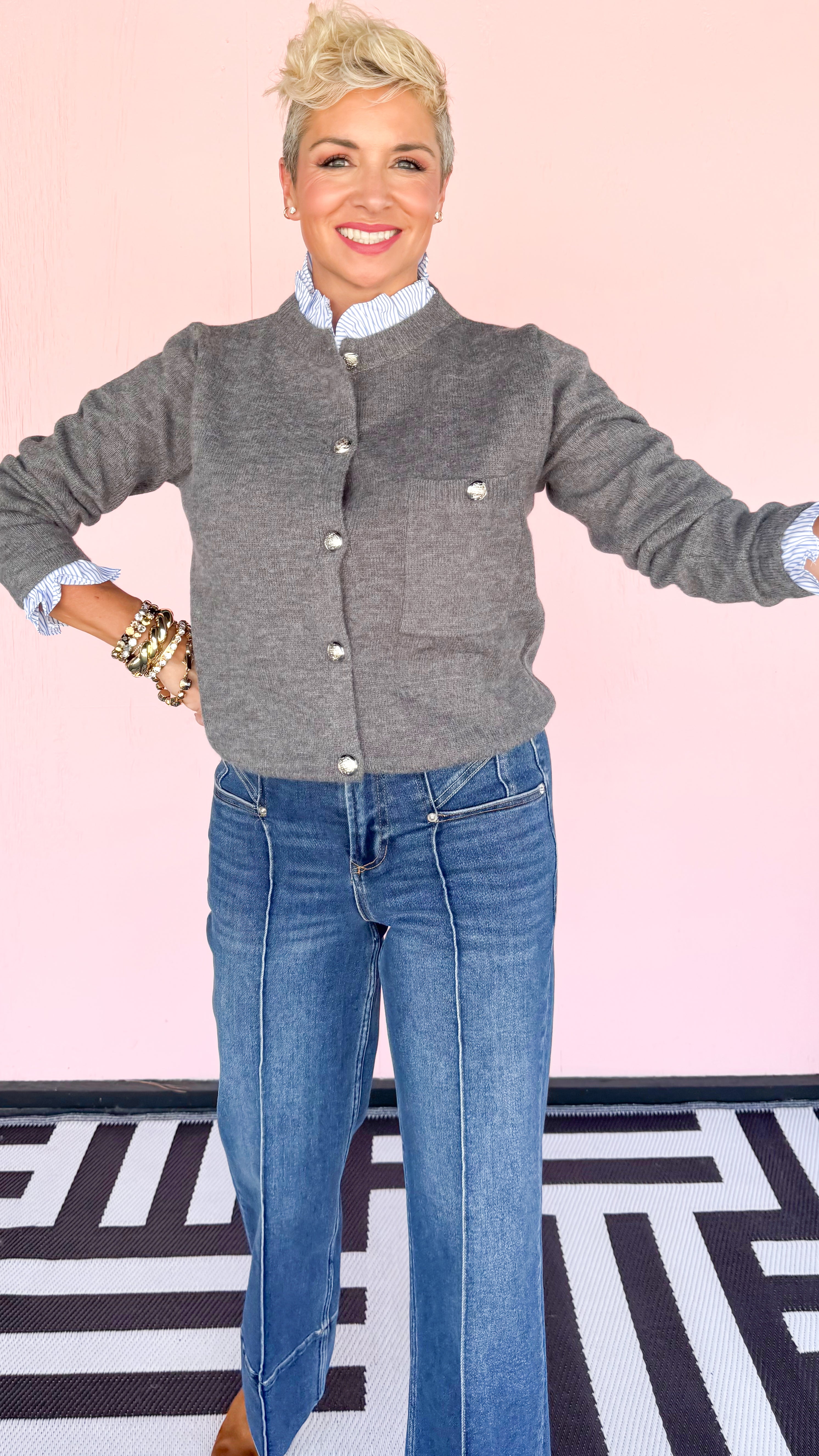 Melinda Military Button Cardigan/Grey