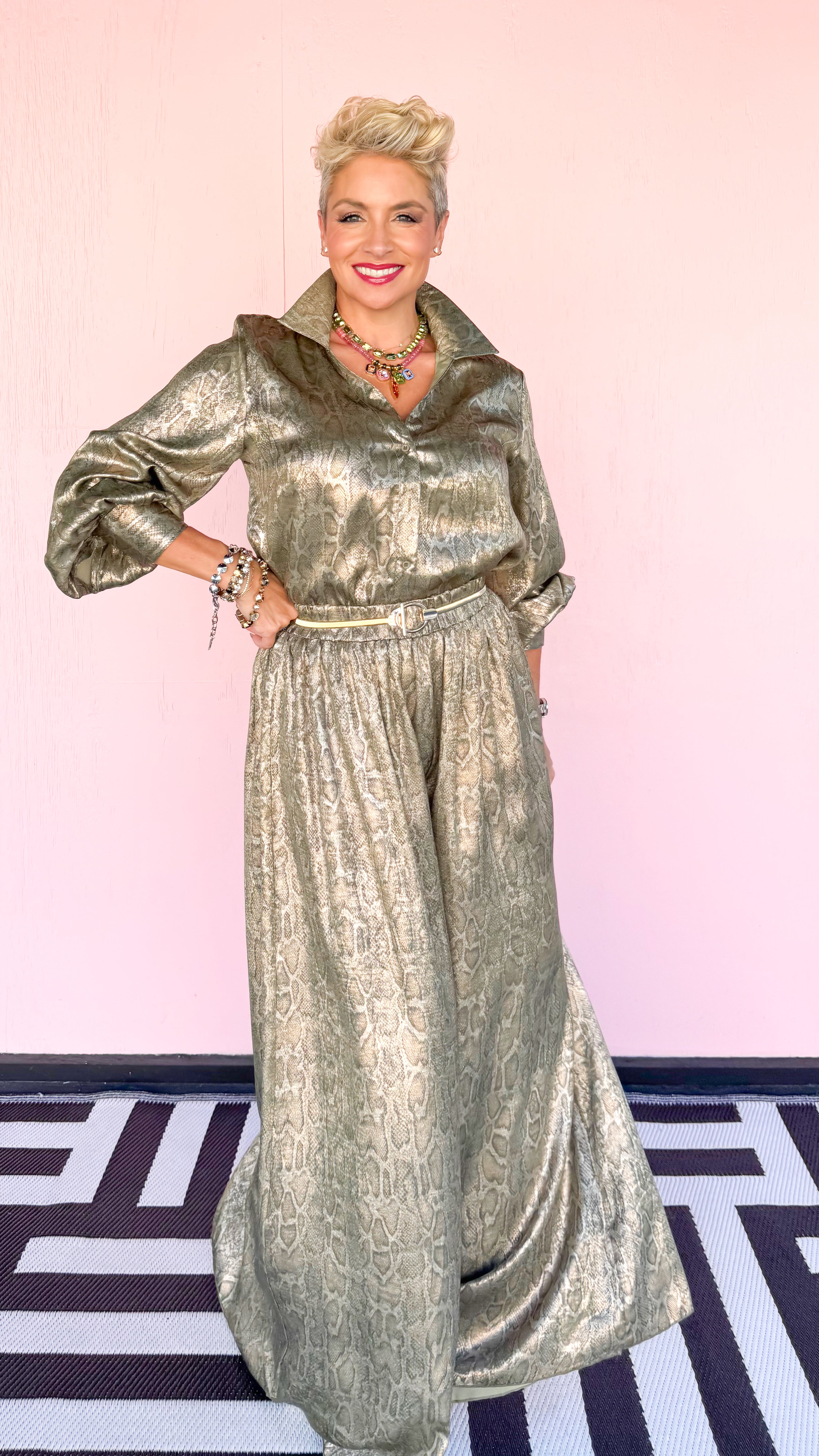 Metalic Python Pants in Olive