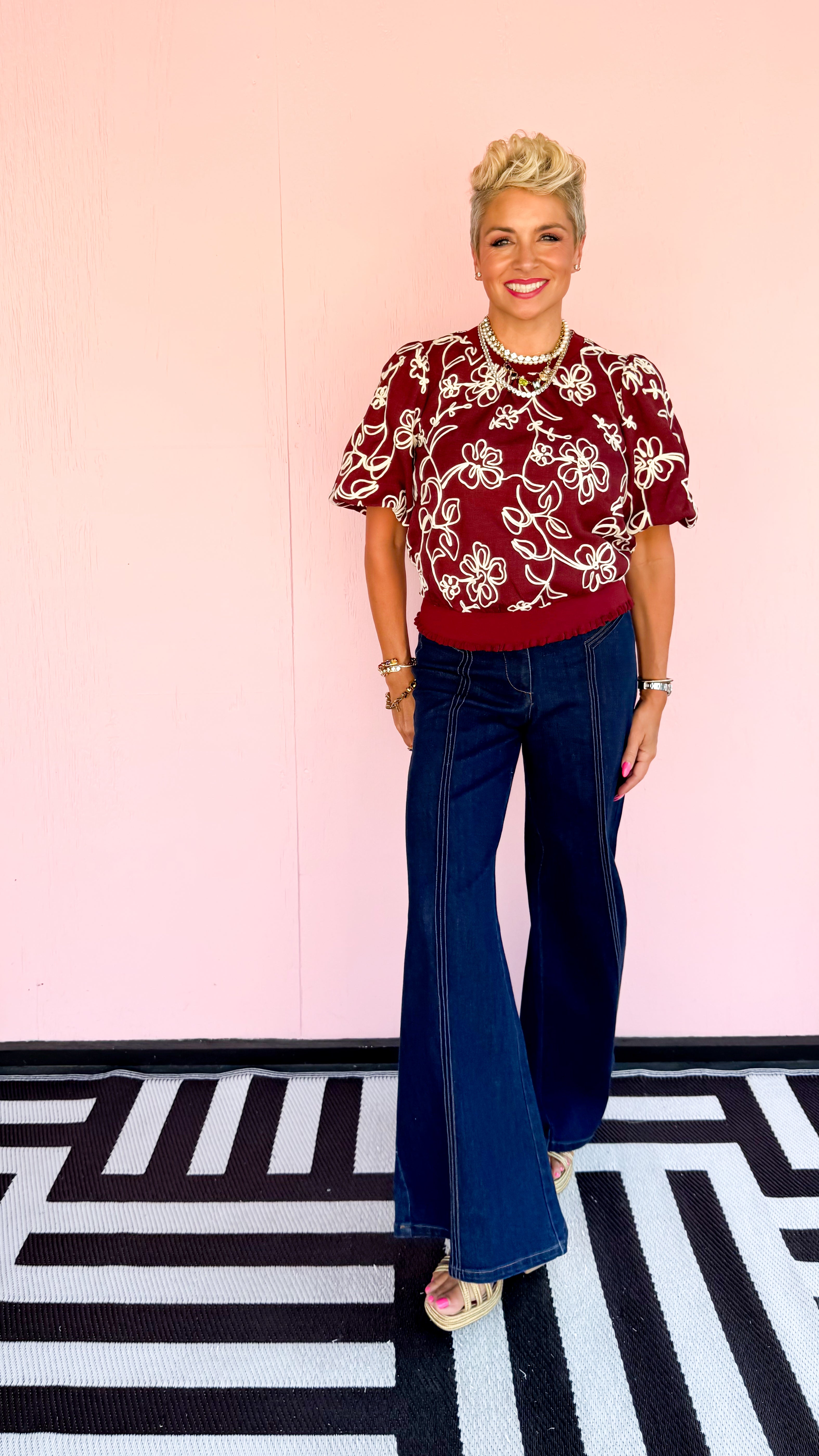 Lou Floral Embroidered Top/Burgundy - The BLVD