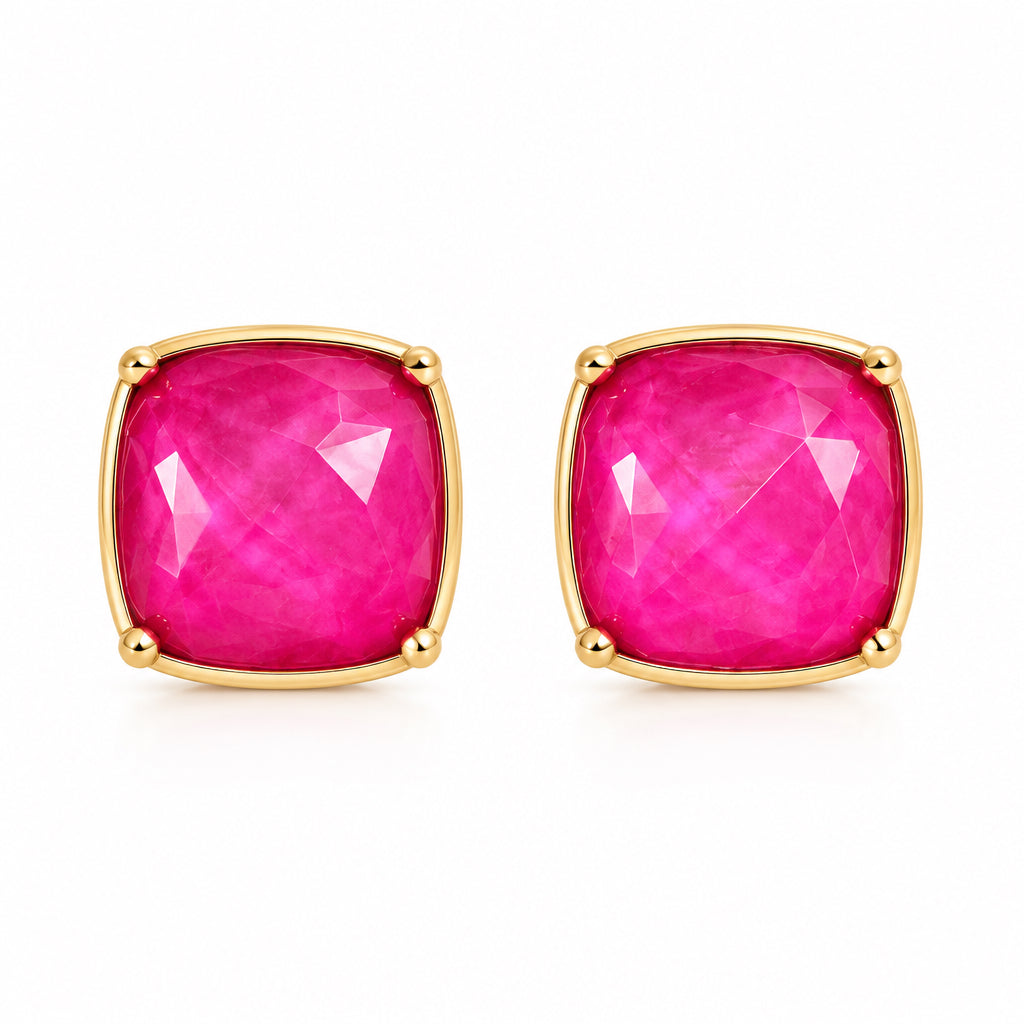 I R I & Studio Fuchsia Stone Stud Earrings, fuchsia epoxy stone studs, full view