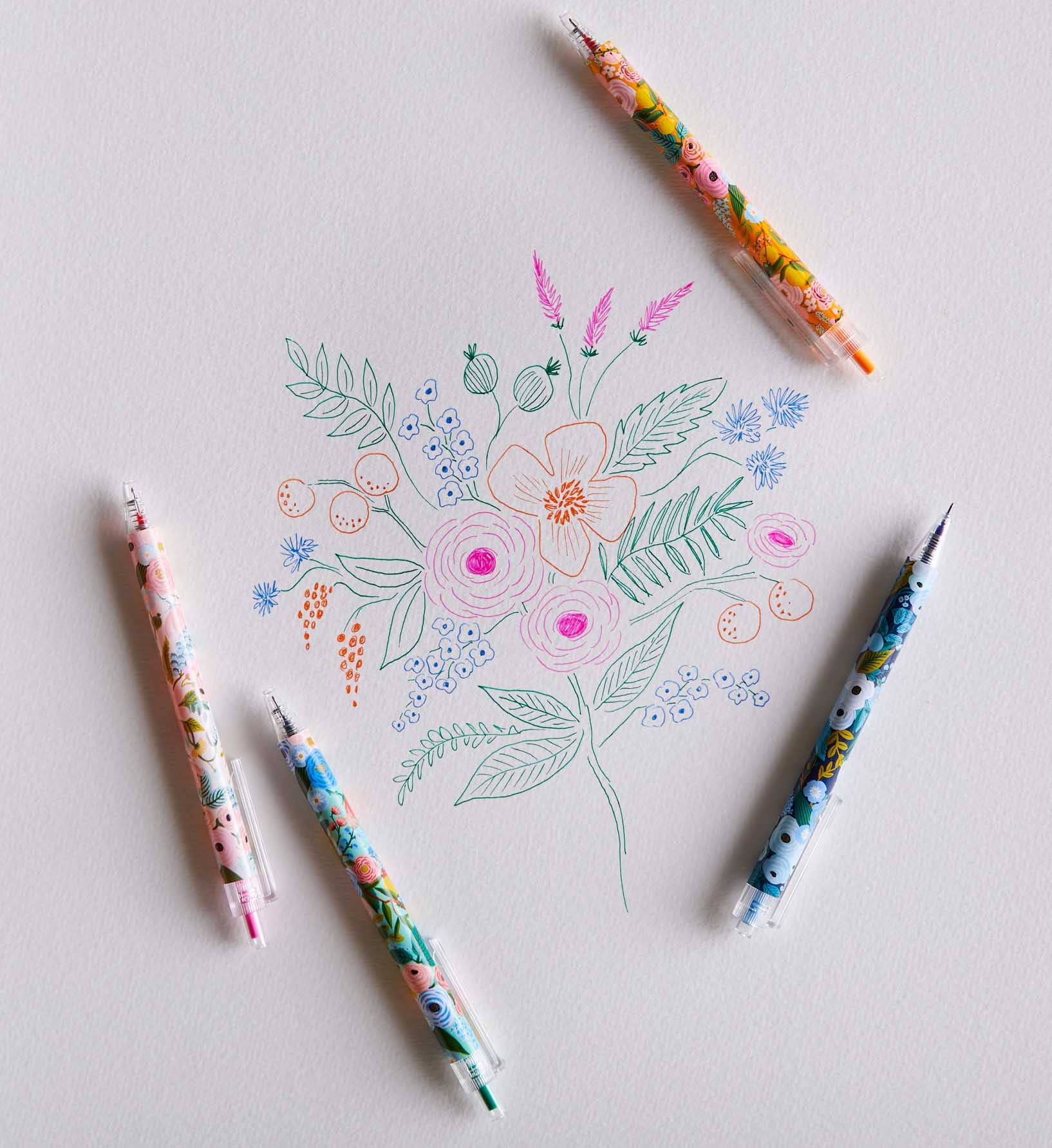 Garden Party gel pen set of 4 product photo - styled view - BLVD Boutik