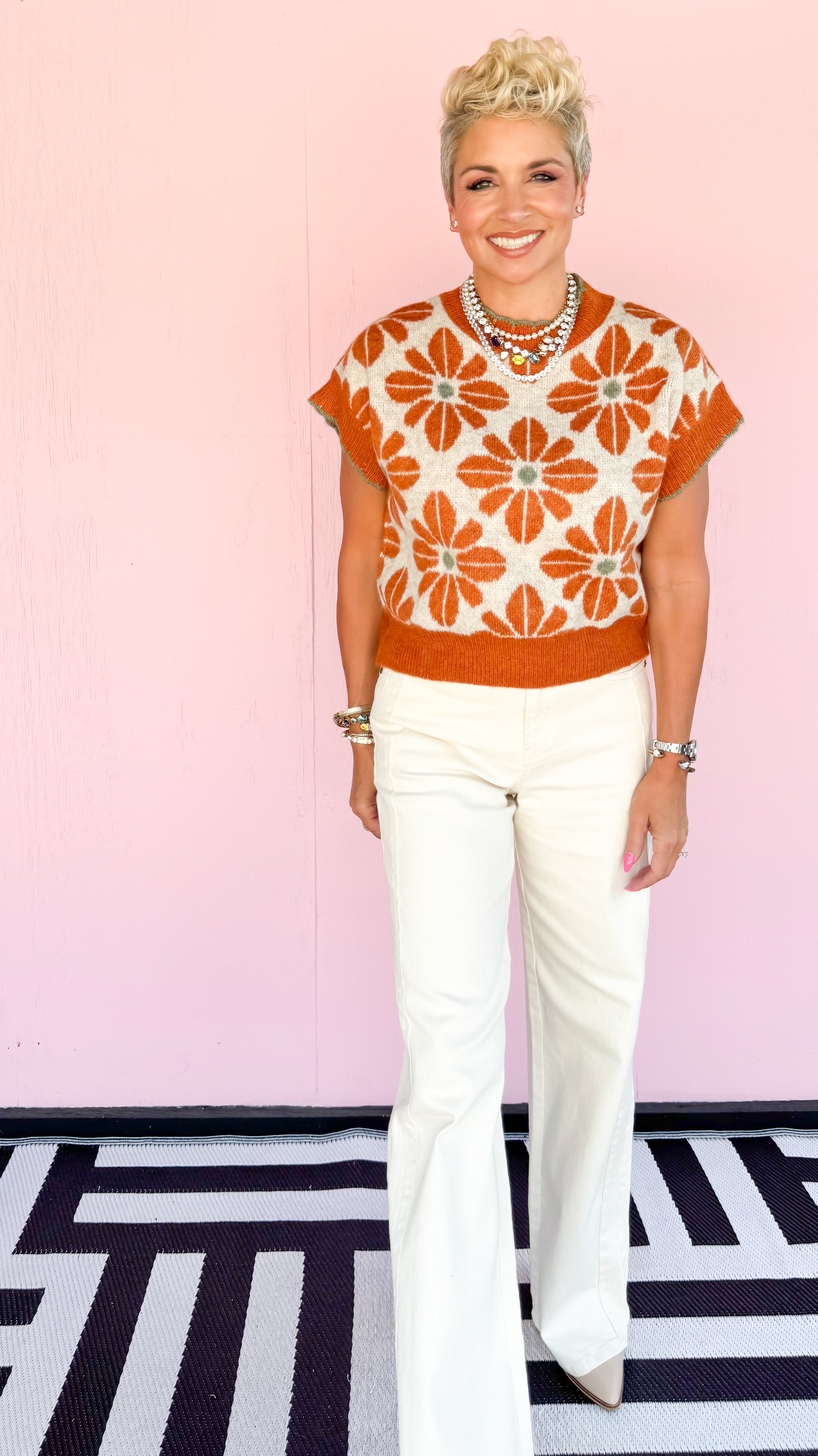 Abstract Rust Flowers Sweater