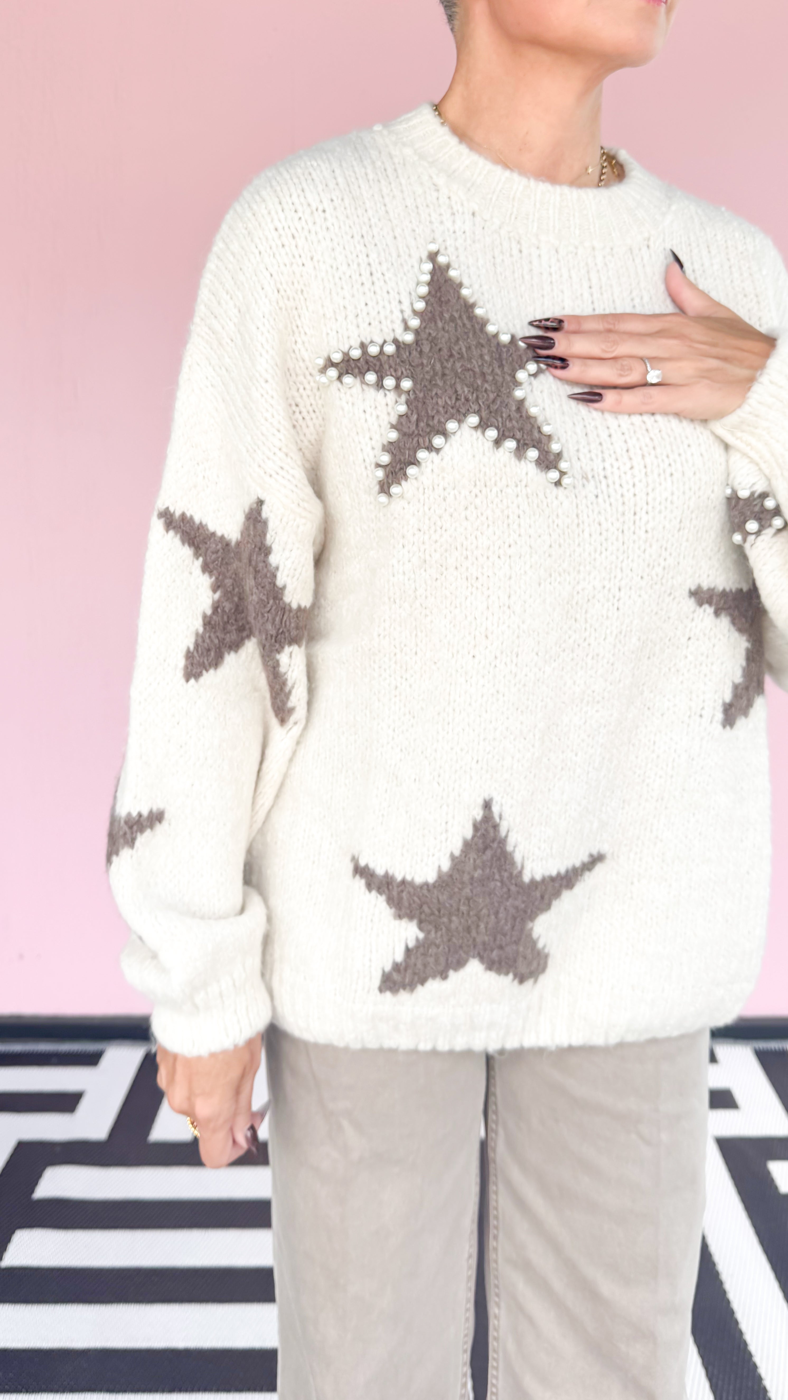 Stars/Pearls Chunky Sweater/Cream