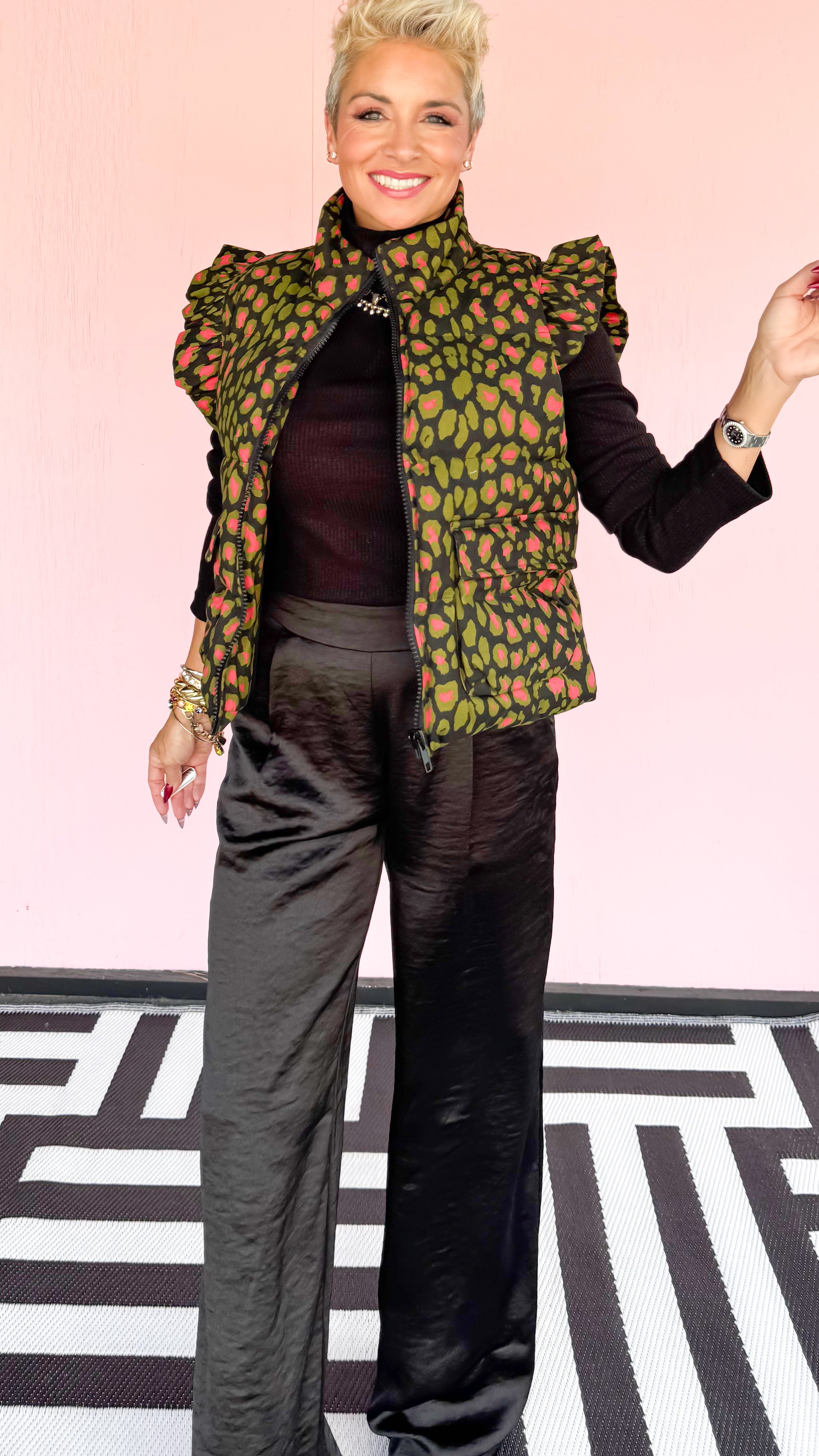 Pink and Green Leopard Spots Vest/Black