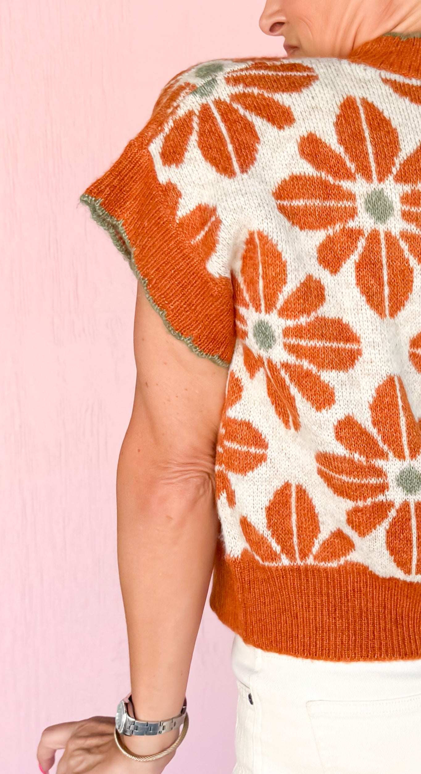 Abstract Rust Flowers Sweater