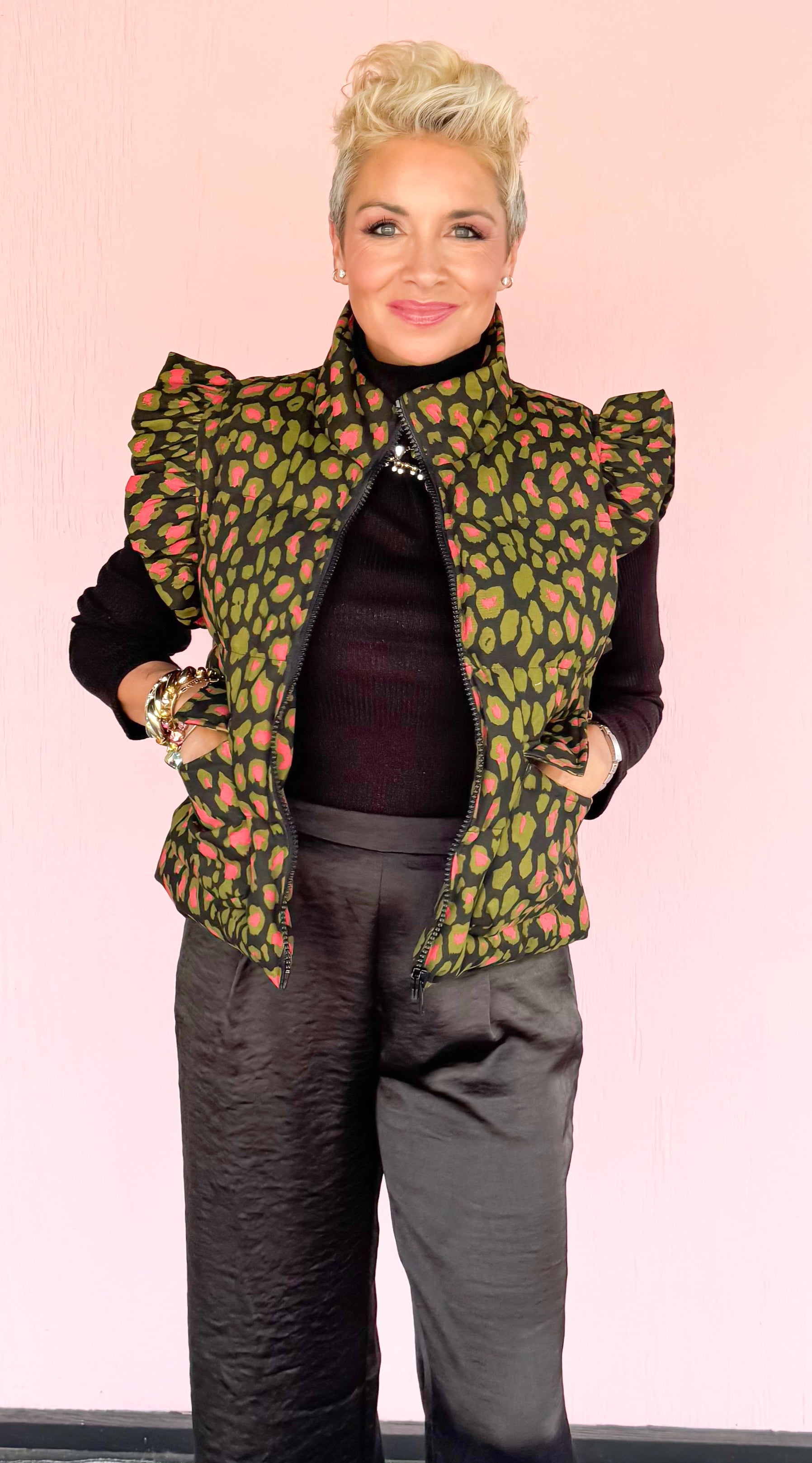 Pink and Green Leopard Spots Vest/Black