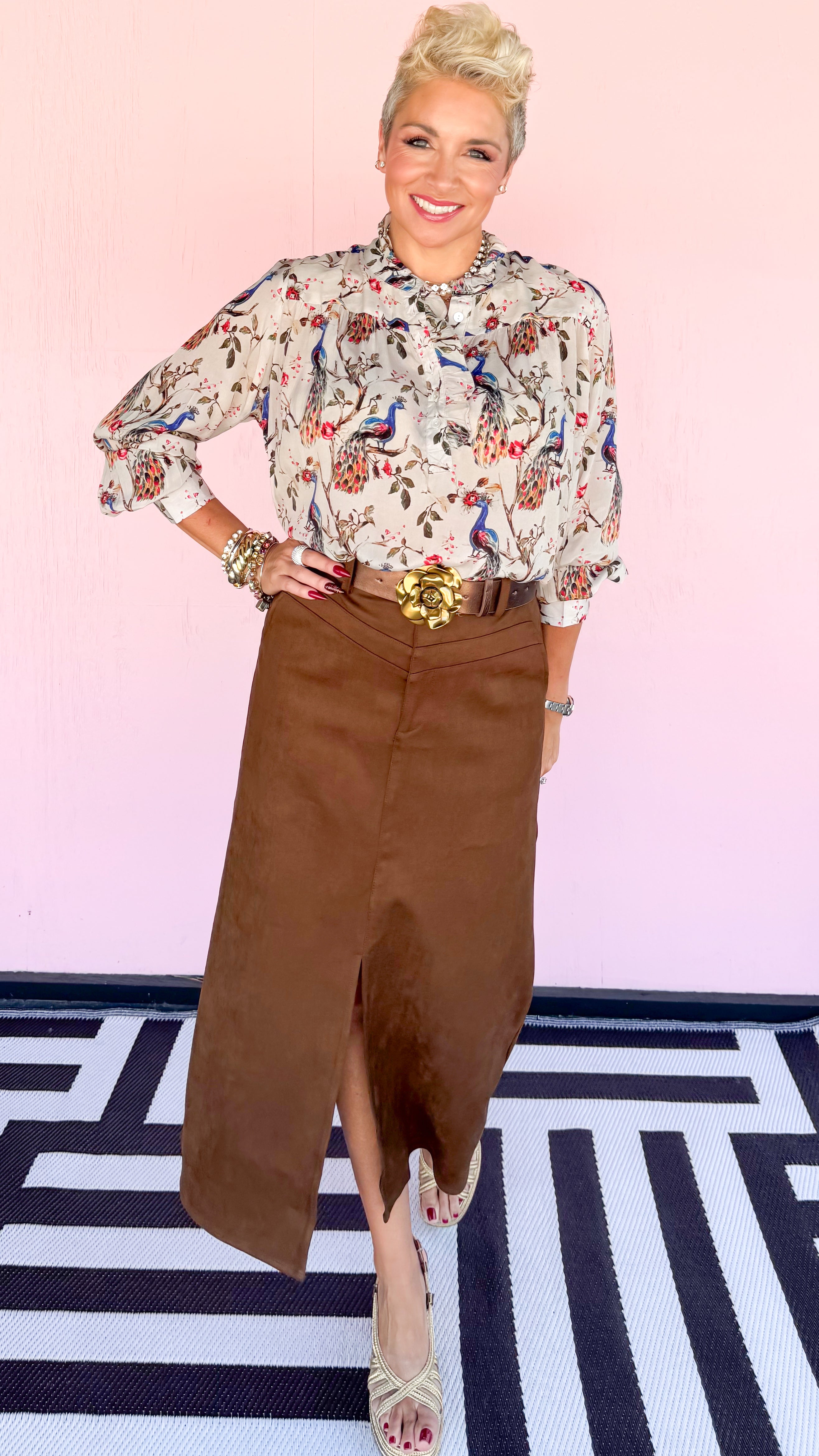 Straight Suede Skirt/Brown