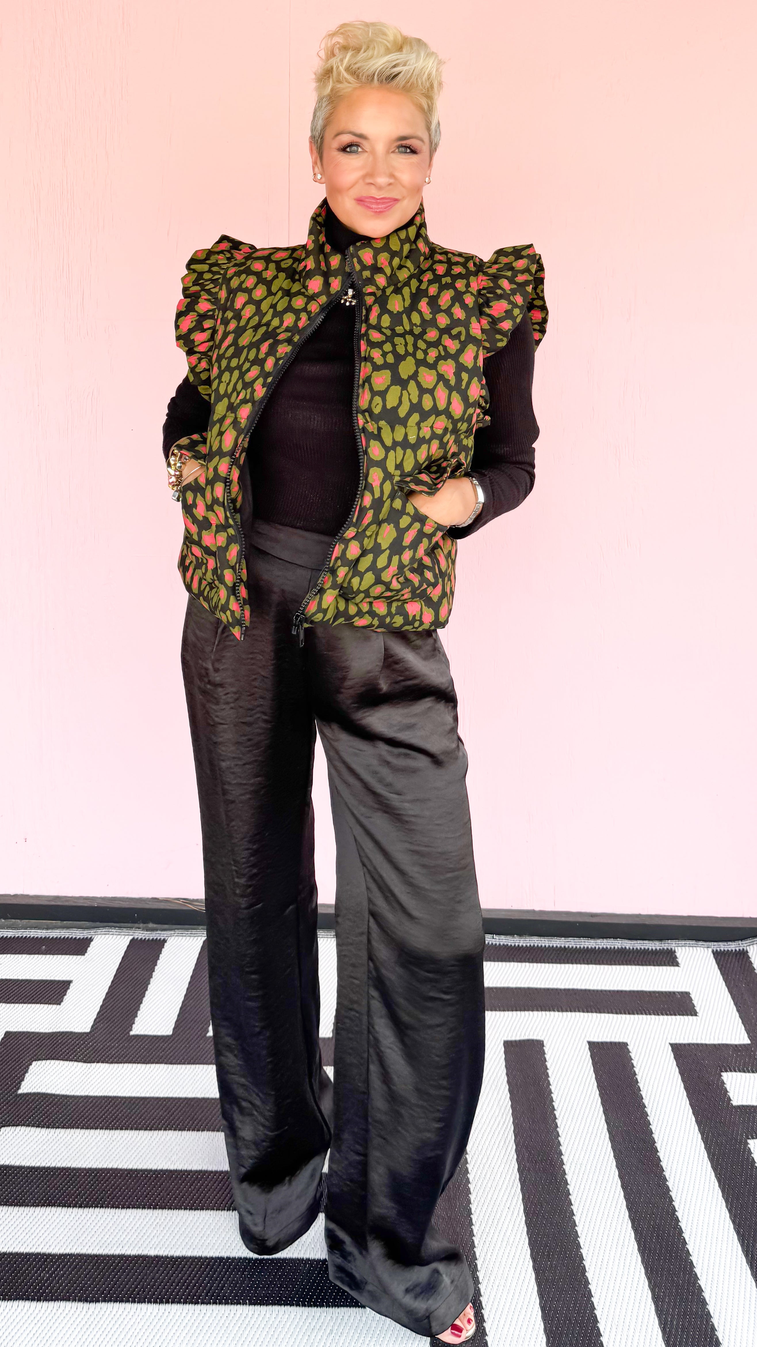 Pink and Green Leopard Spots Vest/Black