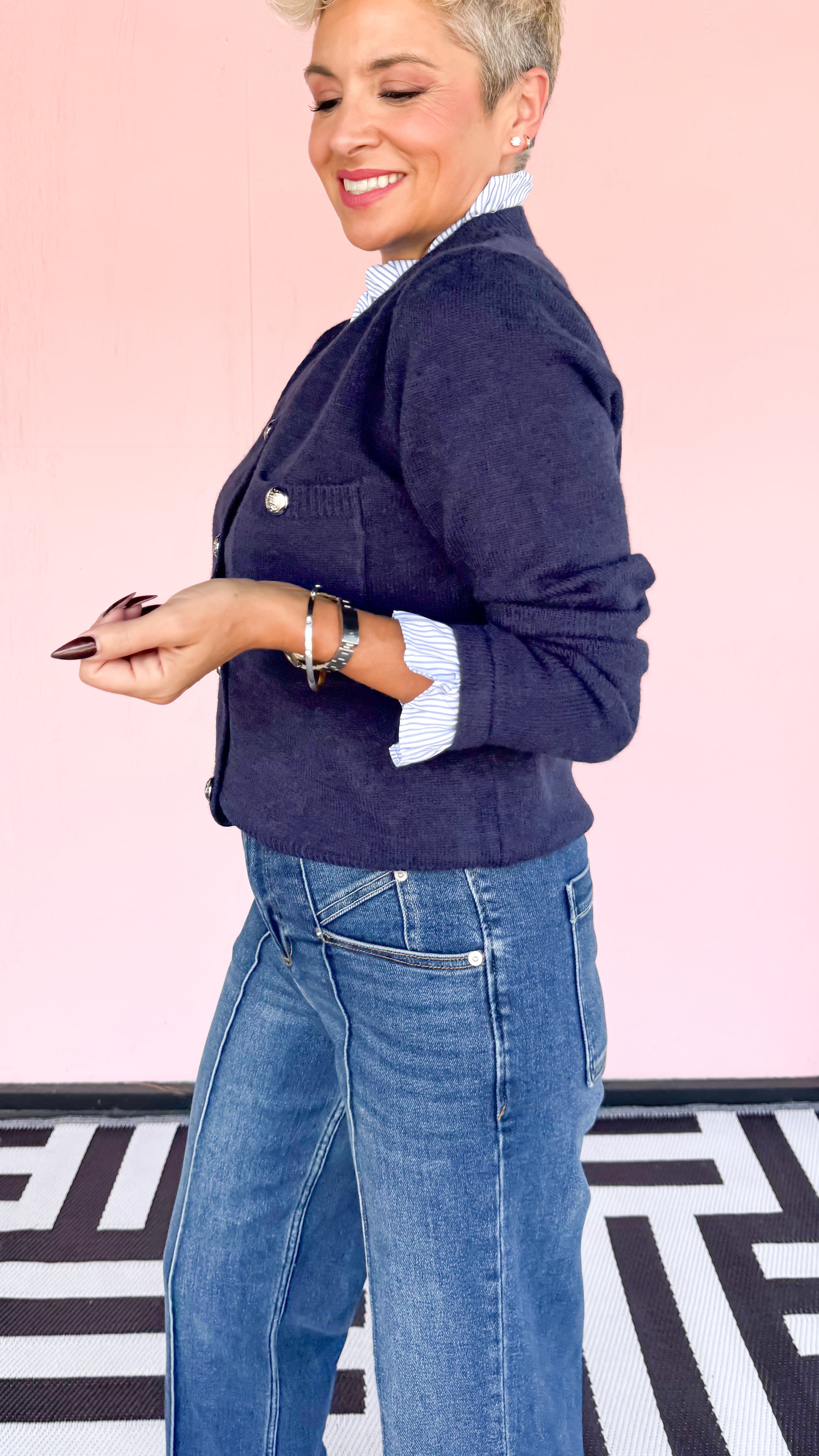 Melinda Military Button Cardigan/Navy