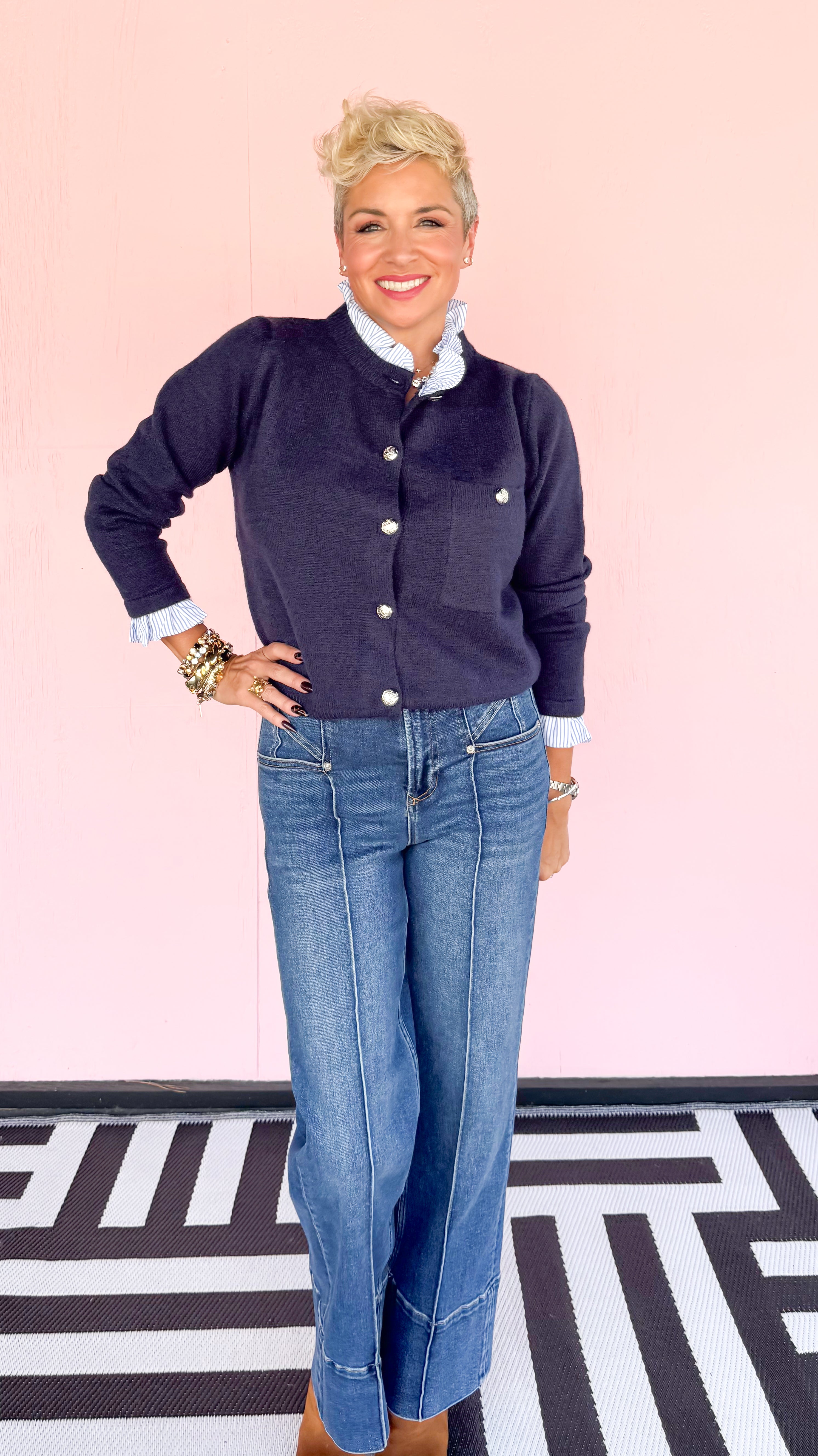 Melinda Military Button Cardigan/Navy