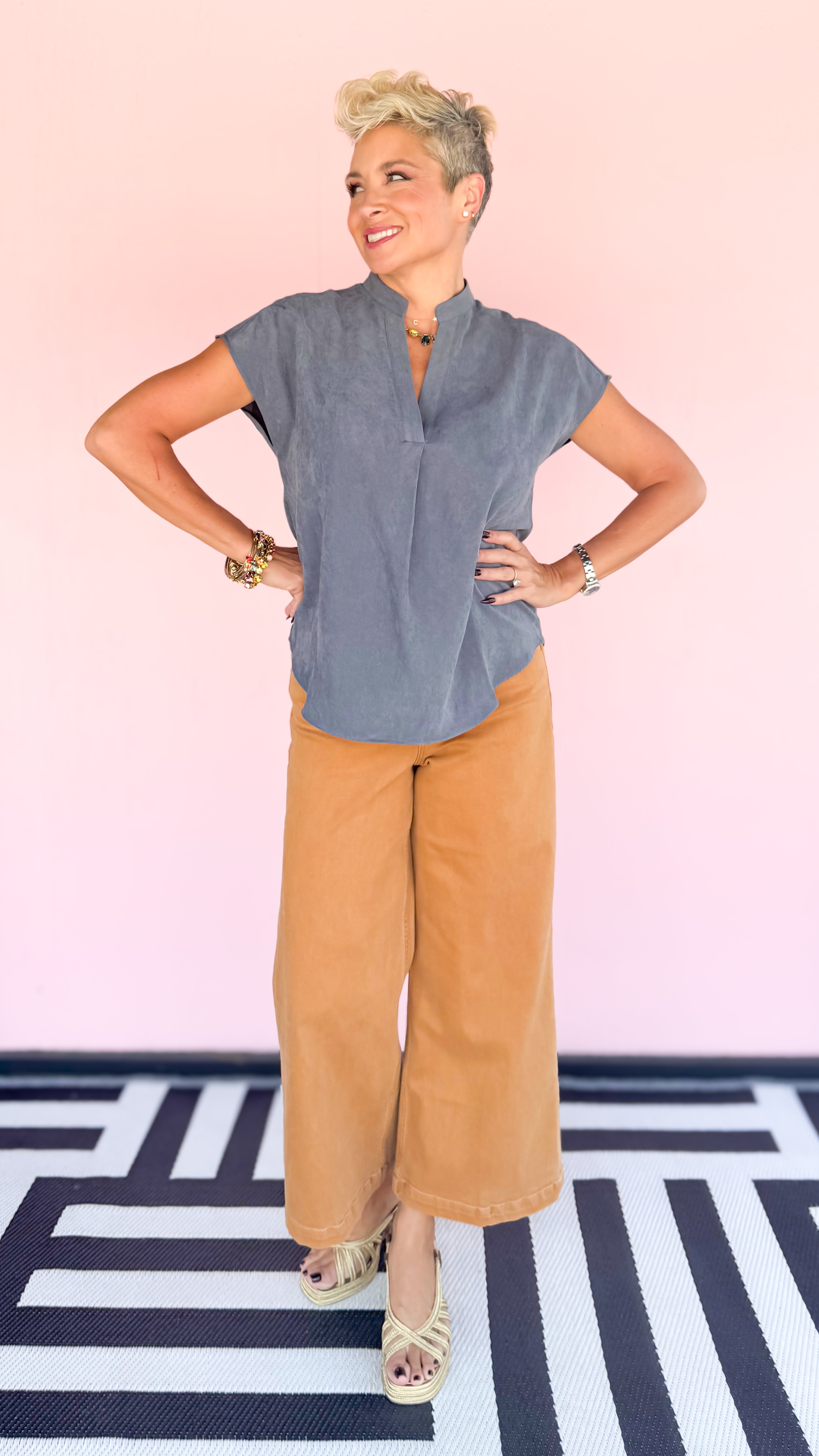Soft Matte Drop Shoulder Top/Slate