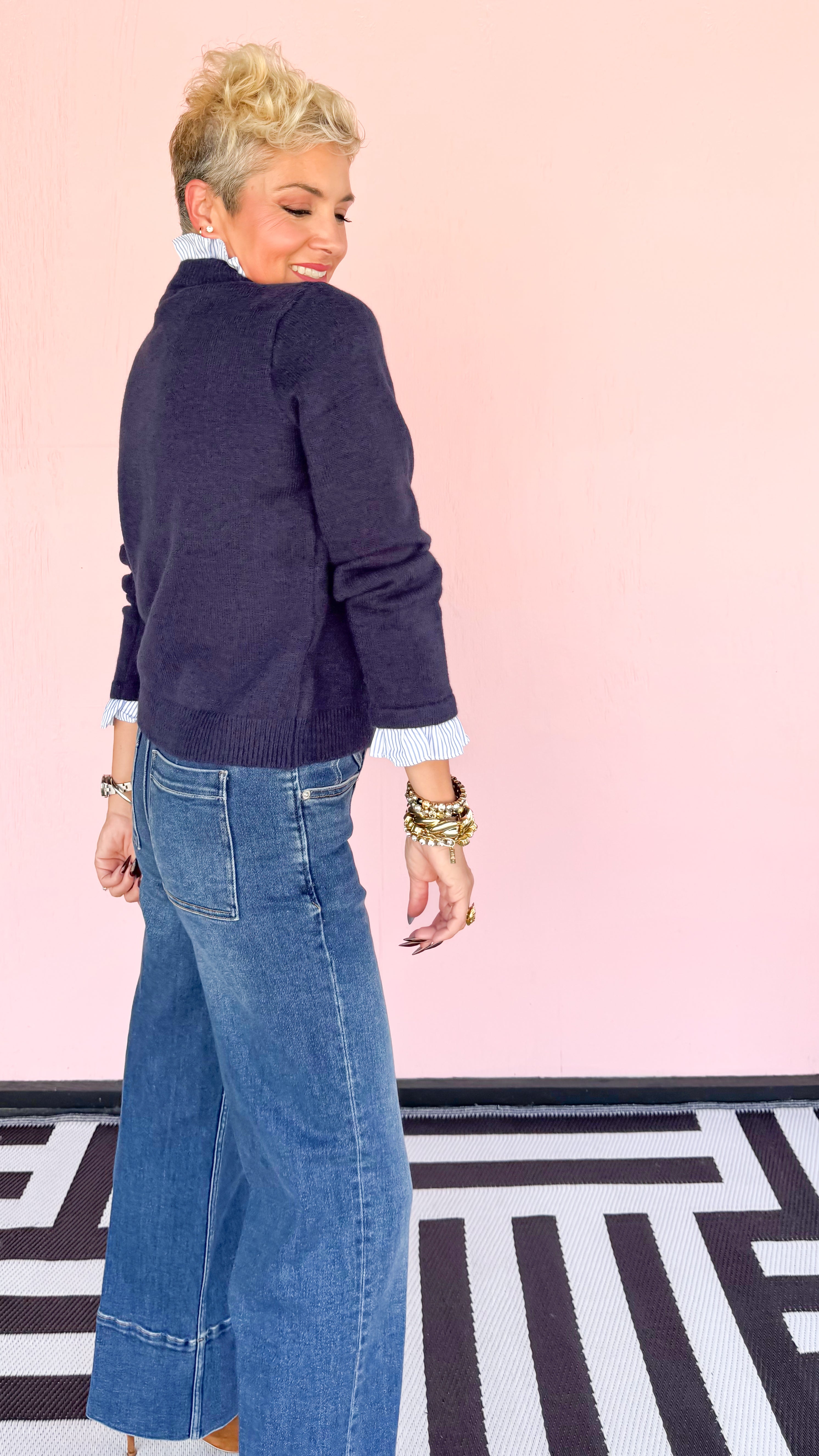 Melinda Military Button Cardigan/Navy