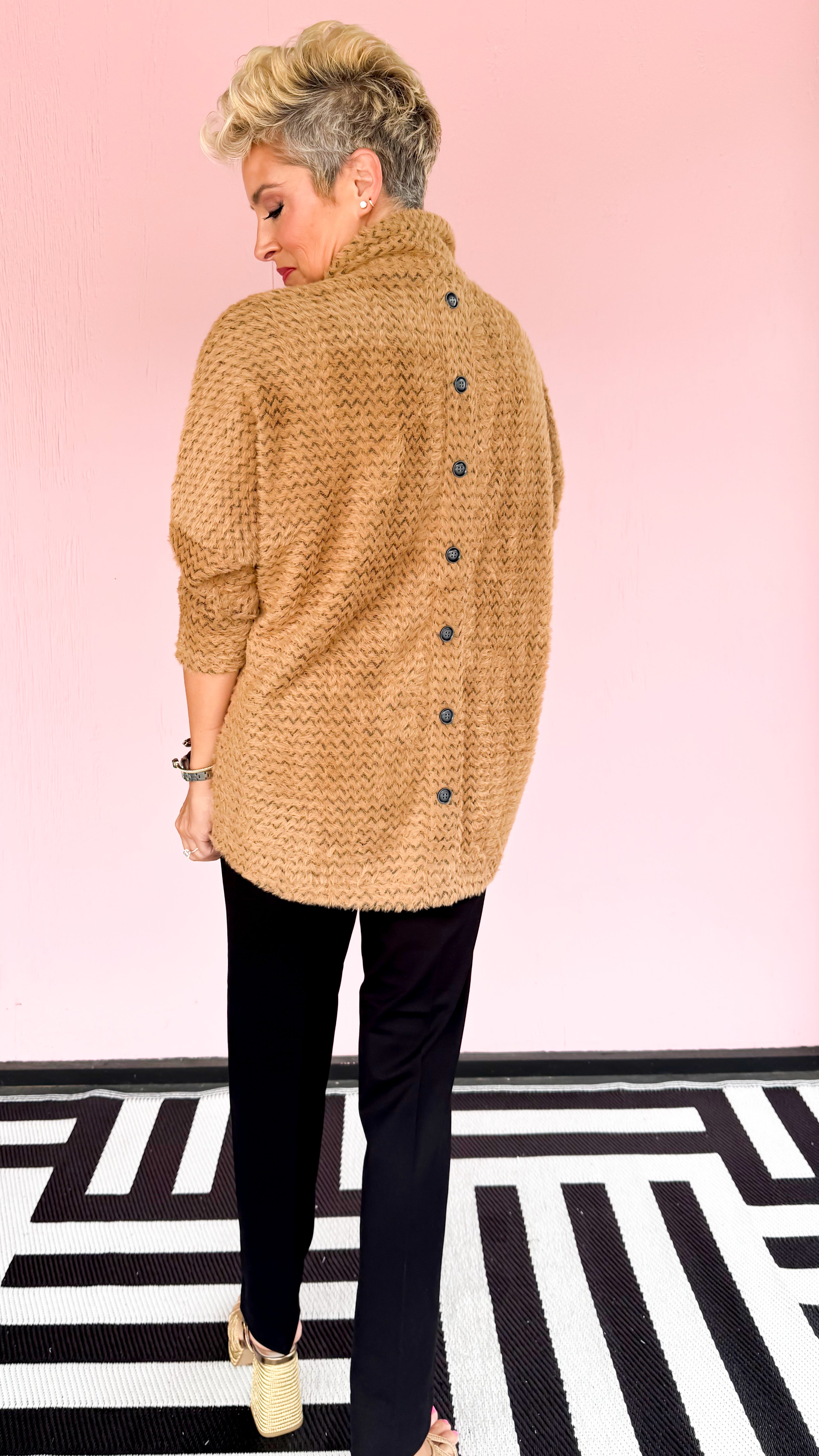 Charla Fuzzy Chevron Top/Camel - The BLVD