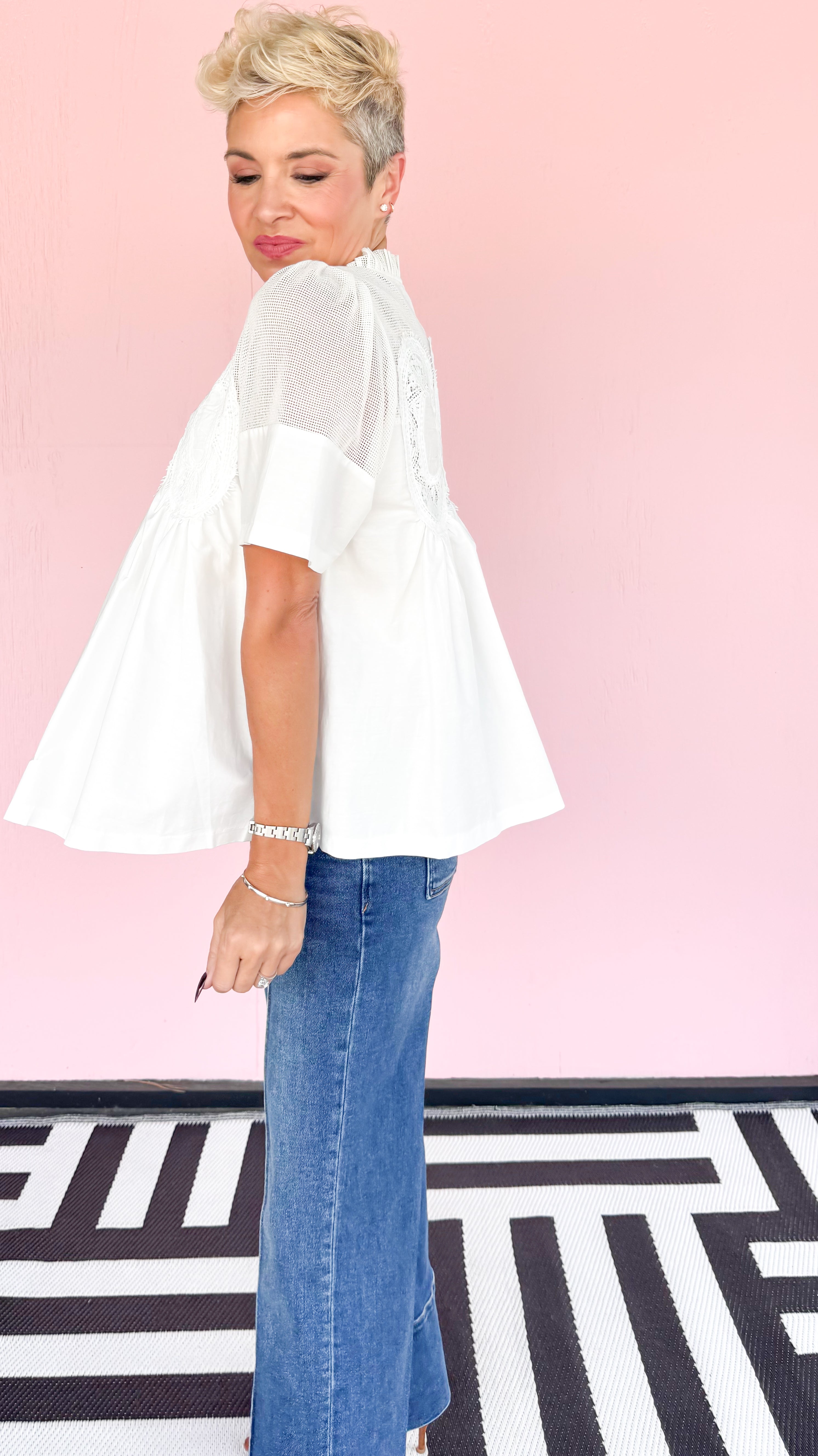 Donna Lace Detail Top/White