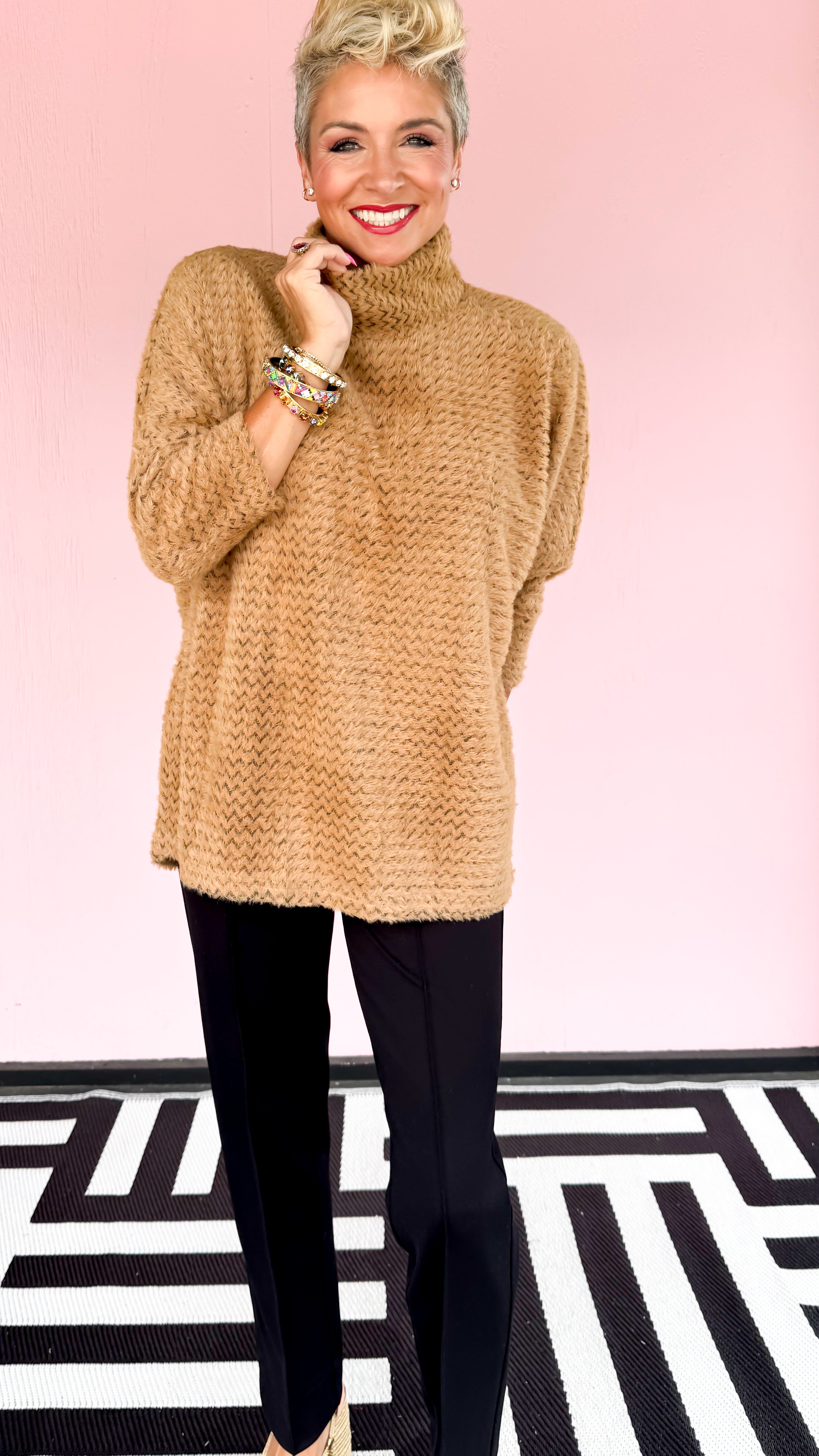 Charla Fuzzy Chevron Top/Camel - The BLVD